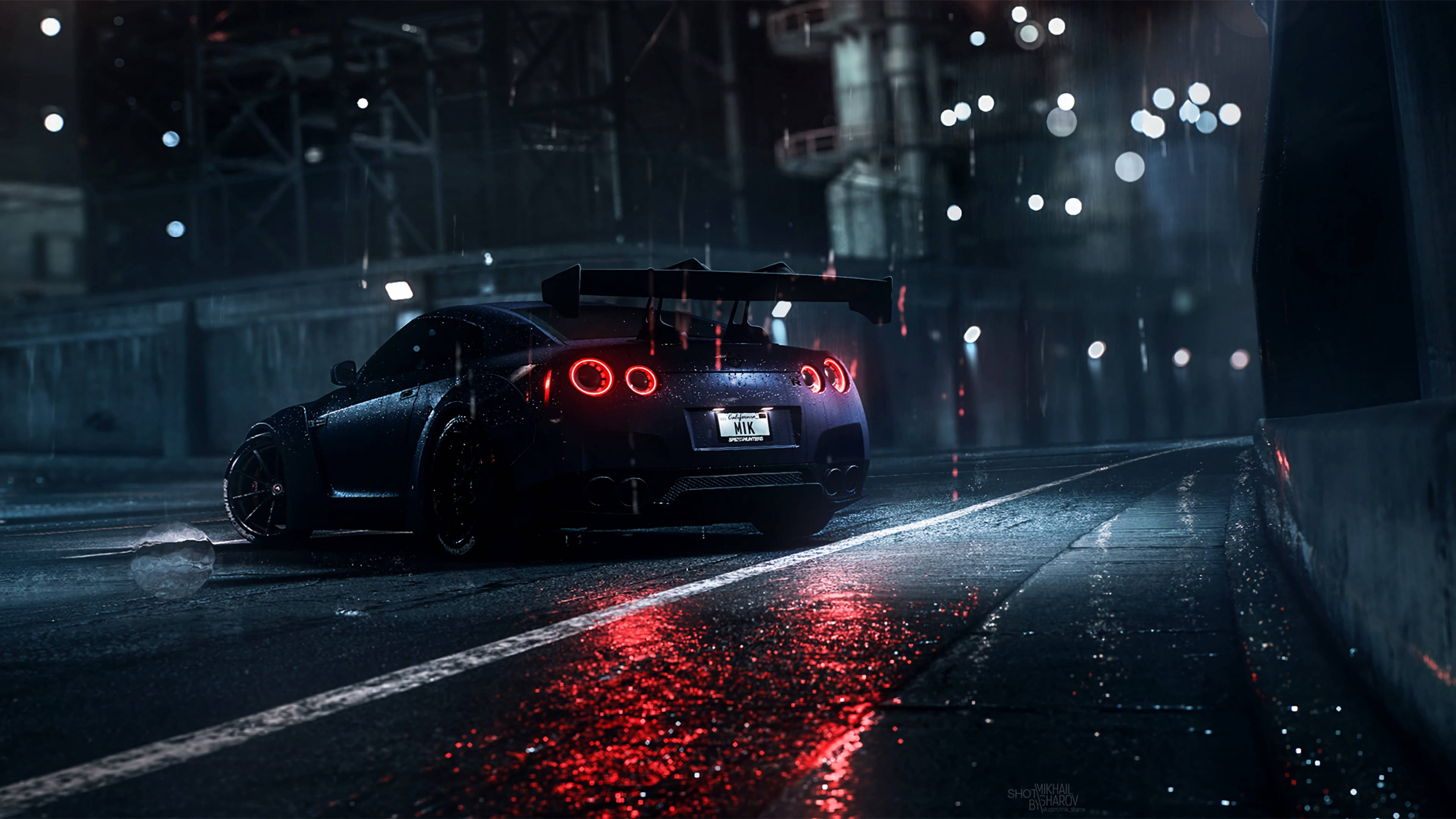 Тъмносин Nissan GT R 4K Тапет