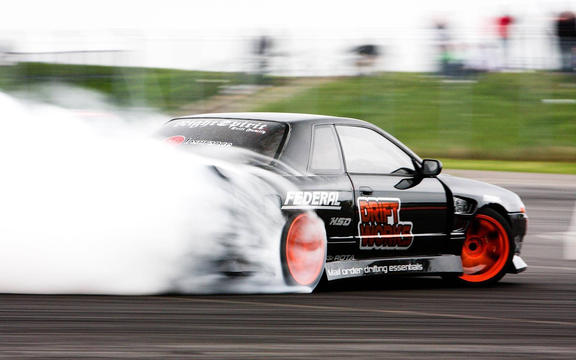 Дрифт автомобили Nissan Skyline заден изглед Тапет