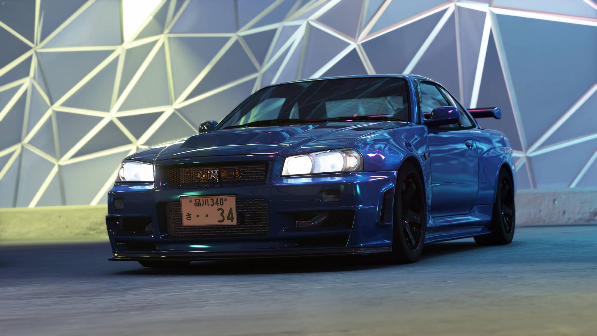 Персонализиран син Nissan Skyline GTR R34 Тапет