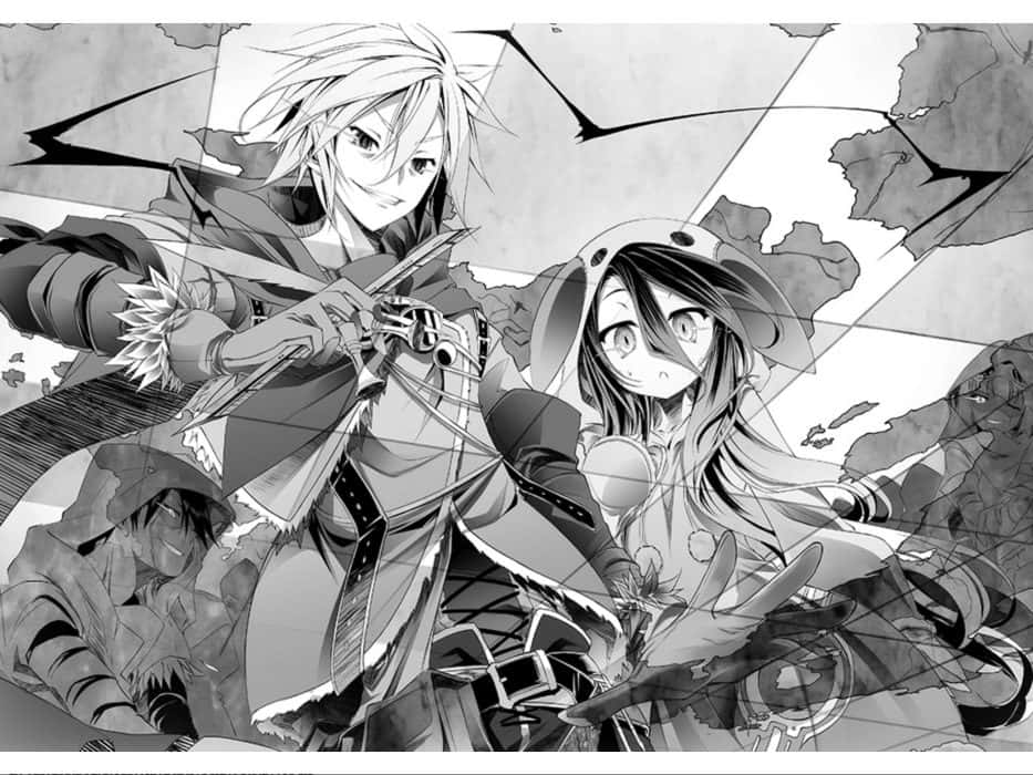 Сора и Широ от No Game No Life в сиви тонове Тапет