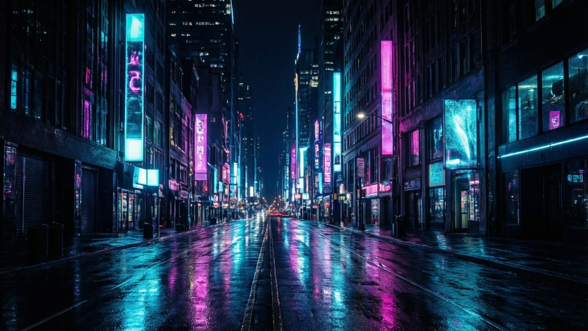 Неонов градски пейзаж OLED Тапет