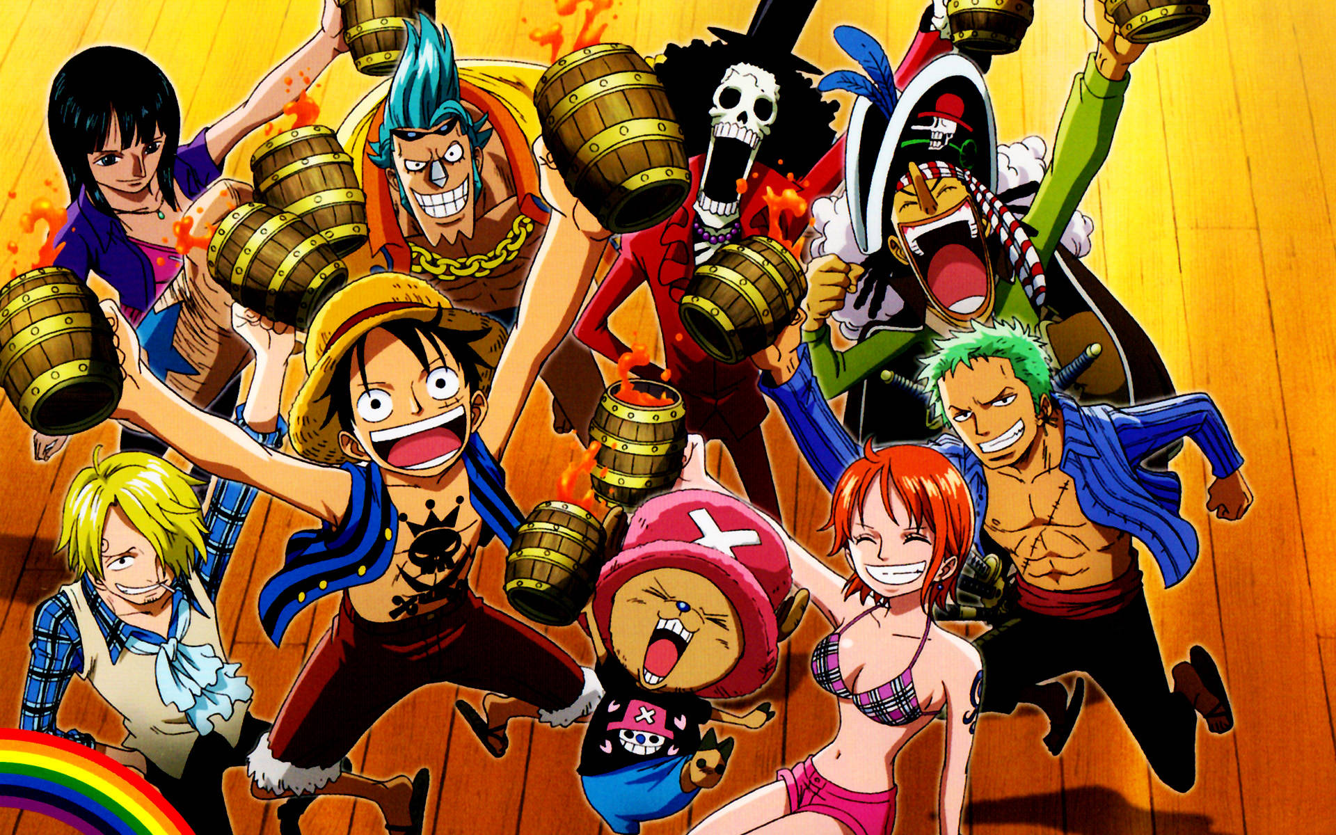 One Piece 4K Дървени Бъчви Чаши Тапет
