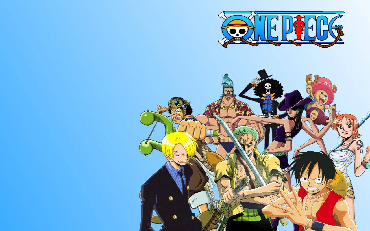 Екипажът на One Piece плава при залез Тапет