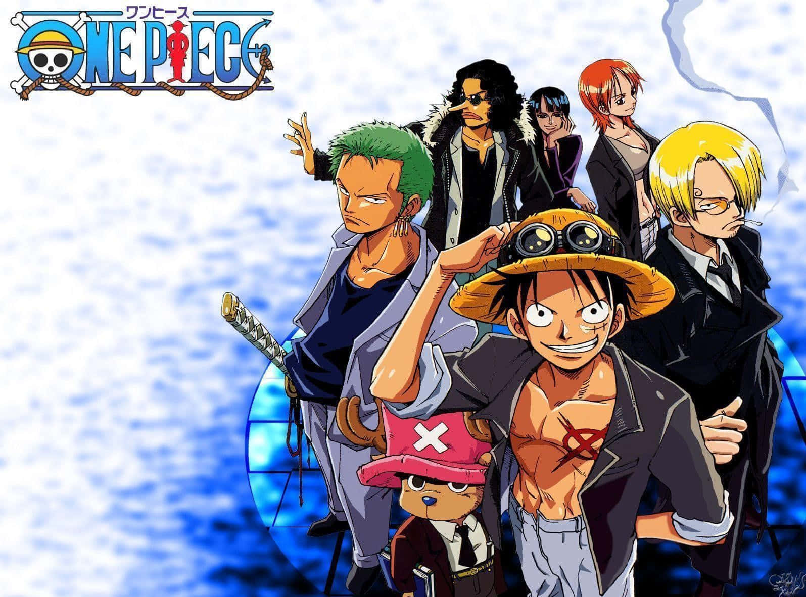 Аниме One Piece в синьо и бяло Тапет