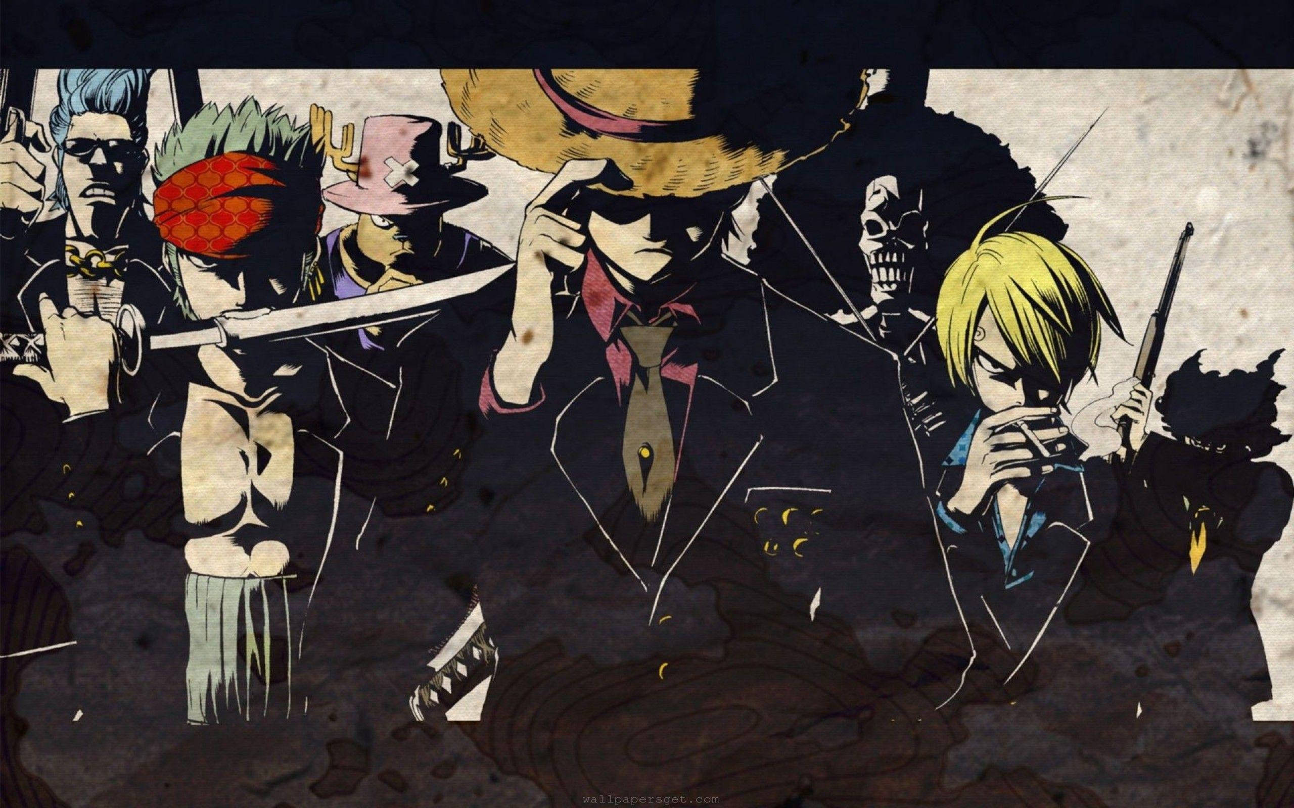 One Piece Desktop Мъже в Черни Костюми Тапет