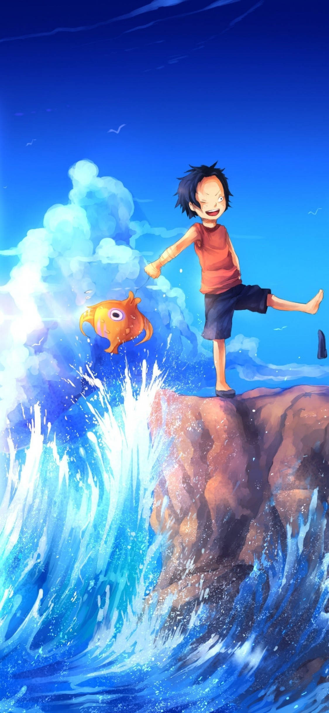 Лъфи в океана One Piece за iPhone Тапет