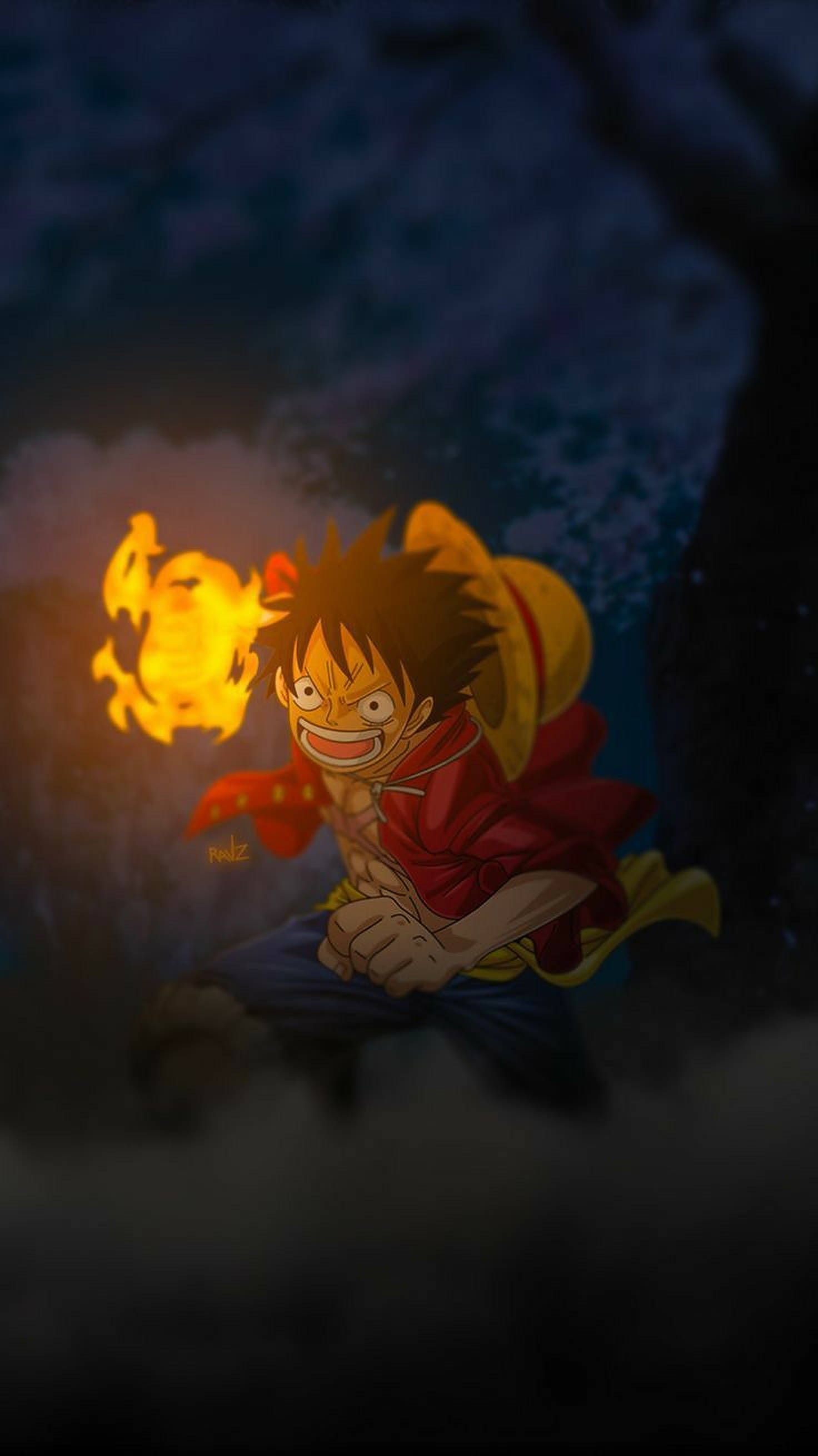 Лъфи с огън One Piece за iPhone Тапет