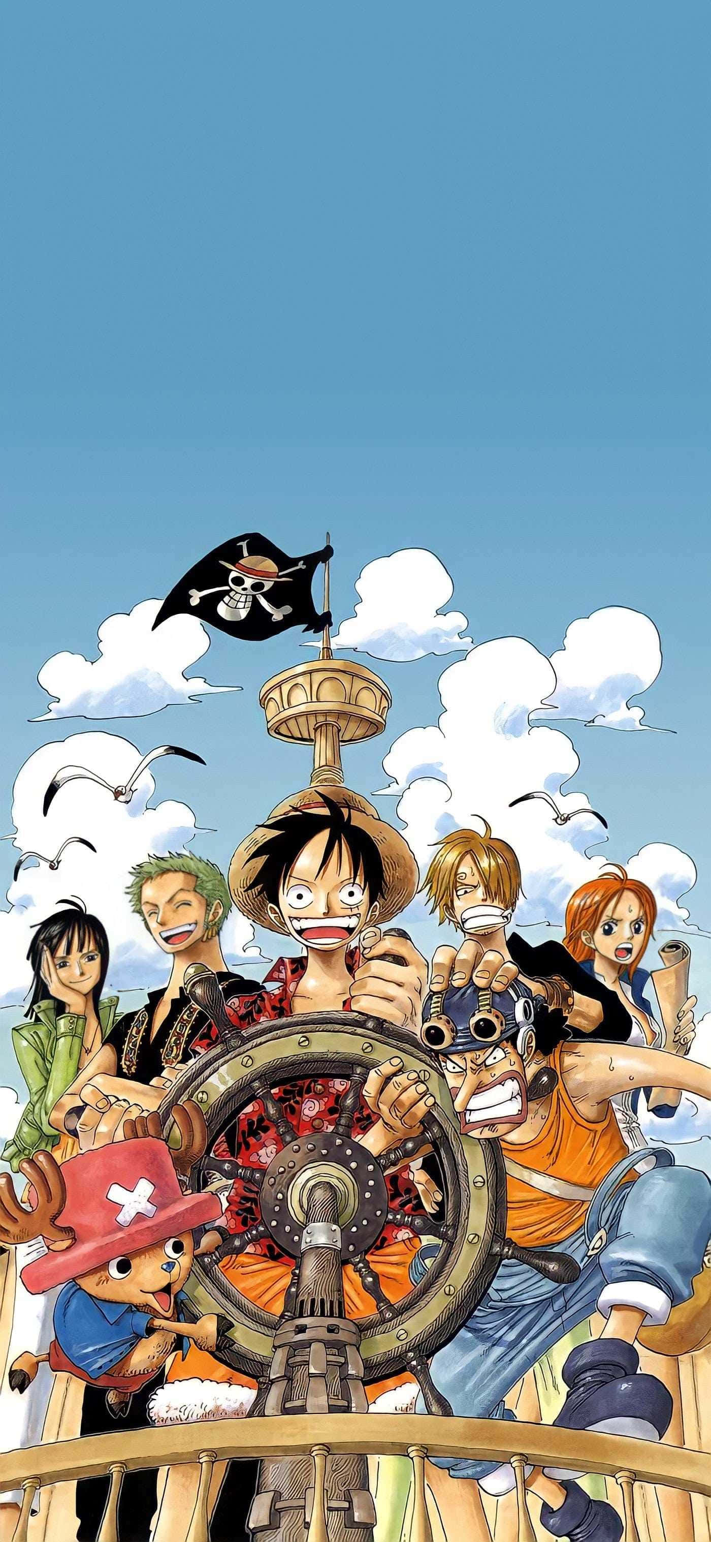 Герои от One Piece на пиратски кораб Тапет