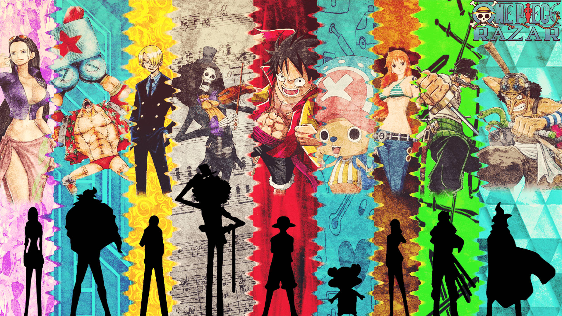 Цветно изображение на любимия пират, Мънки Д. Лъфи, от One Piece. Тапет