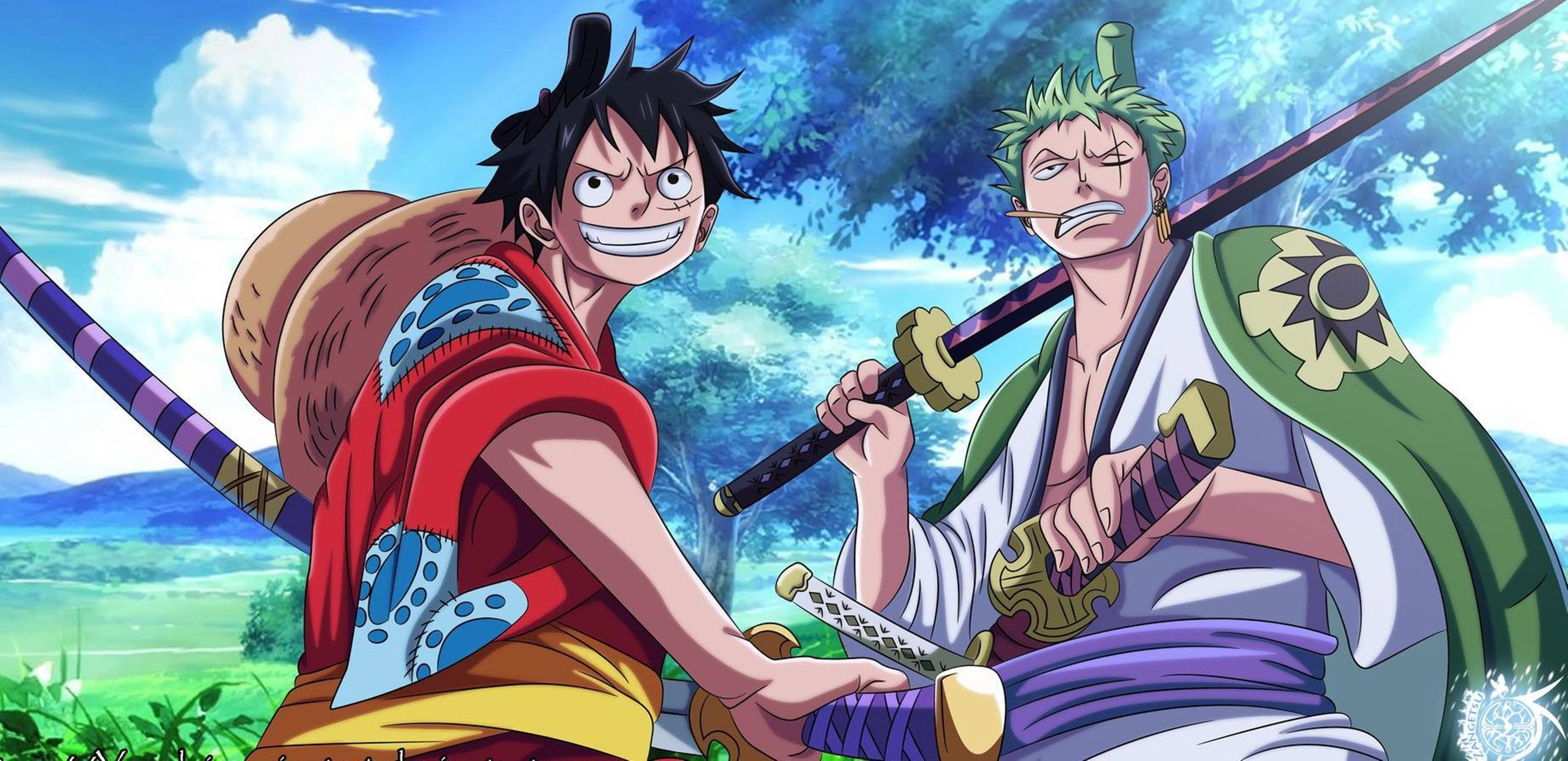 Зоро и Луфи One Piece Wano 4K облекло Тапет