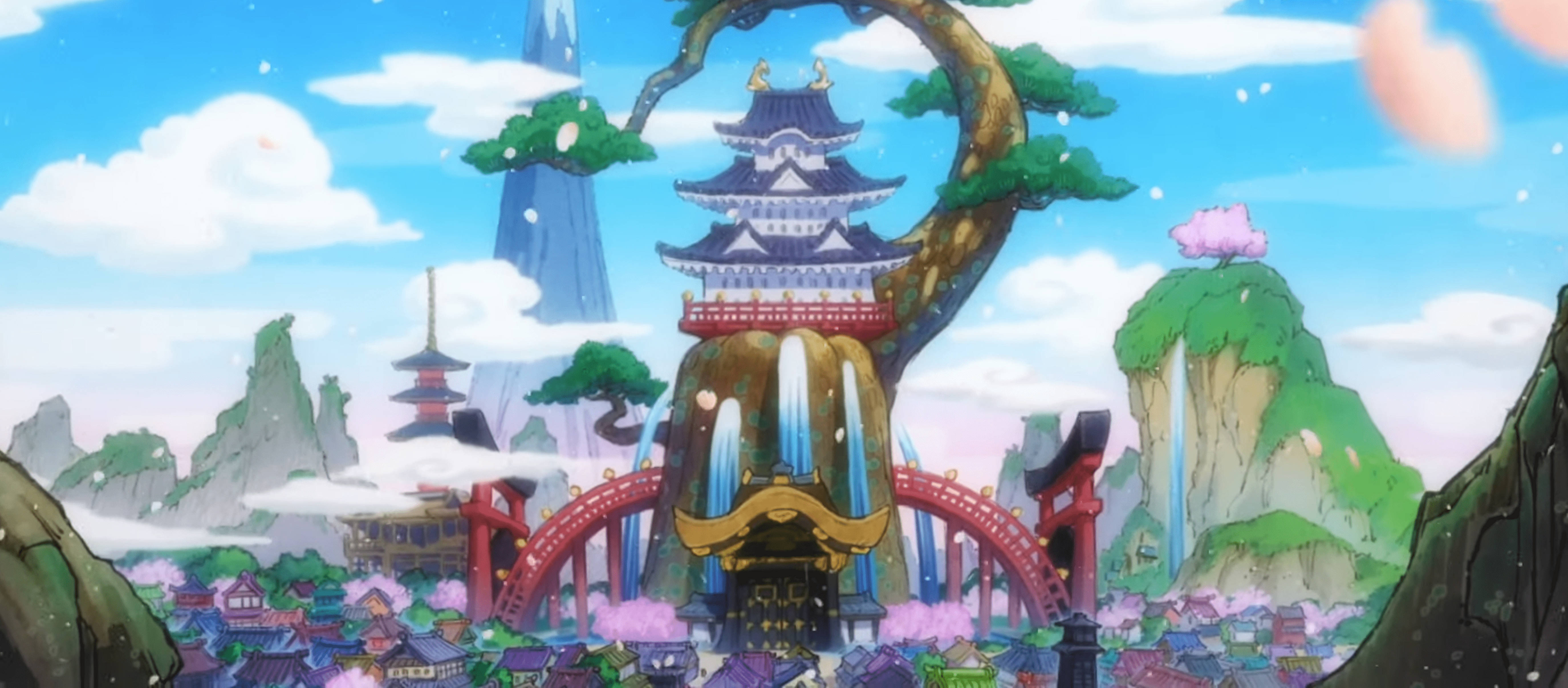 One Piece Wano 4K храм по обяд Тапет