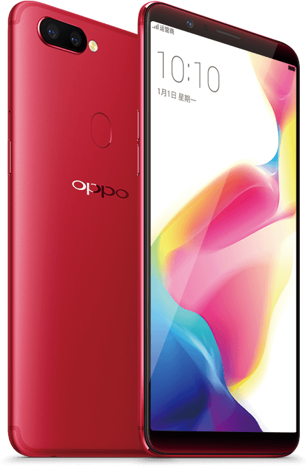 Червен смартфон Oppo отпред и отзад Тапет