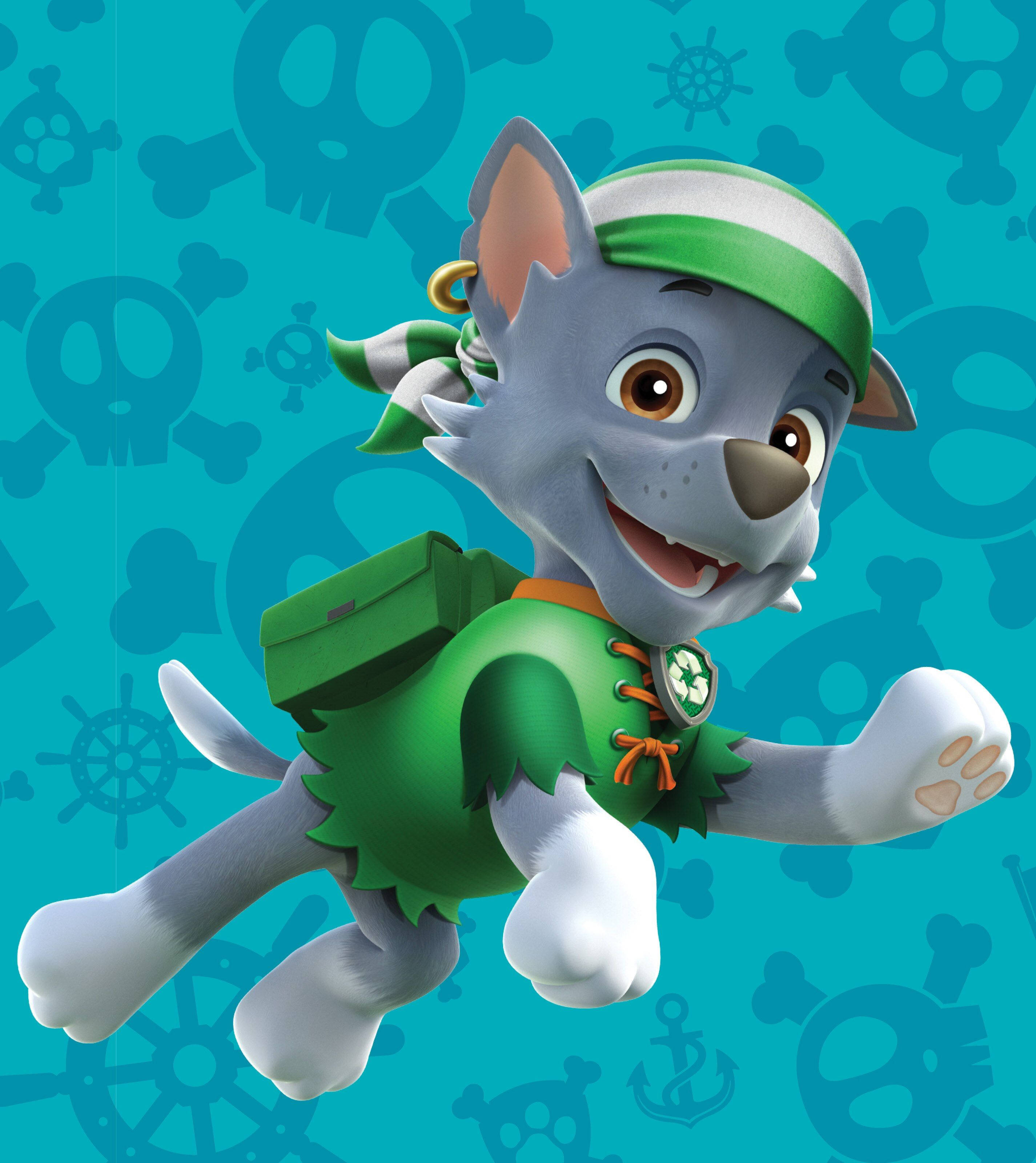 Надпис: Приключение очаква с Пират Роки от Paw Patrol Тапет