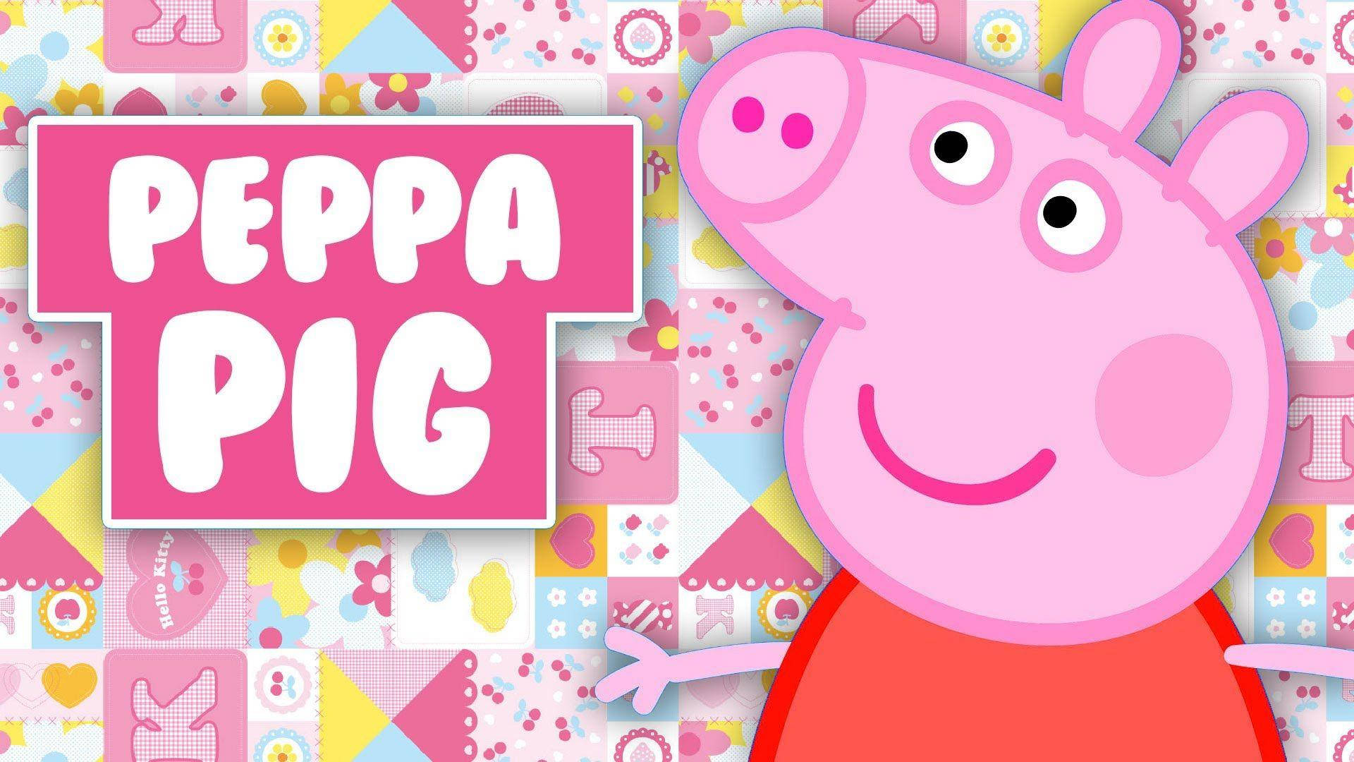 Очарователен таблет на Peppa Pig на фон на Hello Kitty Тапет