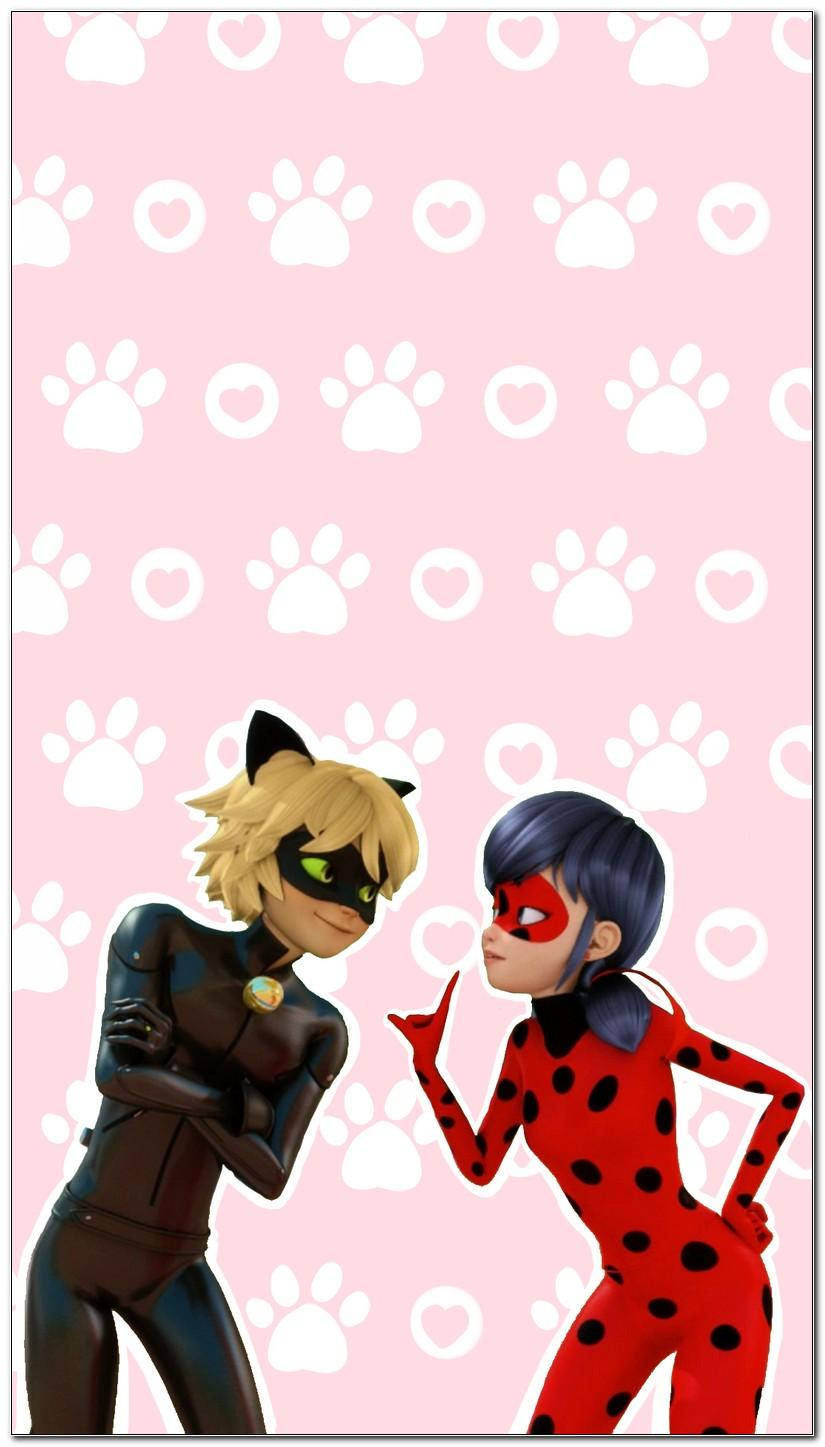 Pink Ladybug и Cat Noir за телефон Тапет