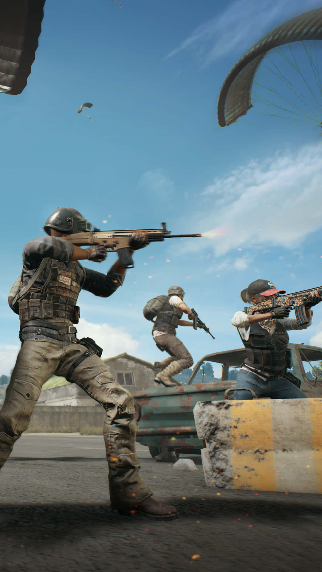 Портрет Pixel 3 с герои от Playerunknown's Battlegrounds в средата на игра Тапет