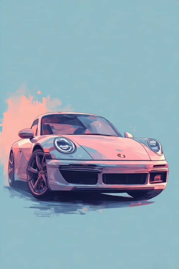 Минималистичен портрет на Porsche 911 в пастелни тонове, елегантен 4K Тапет