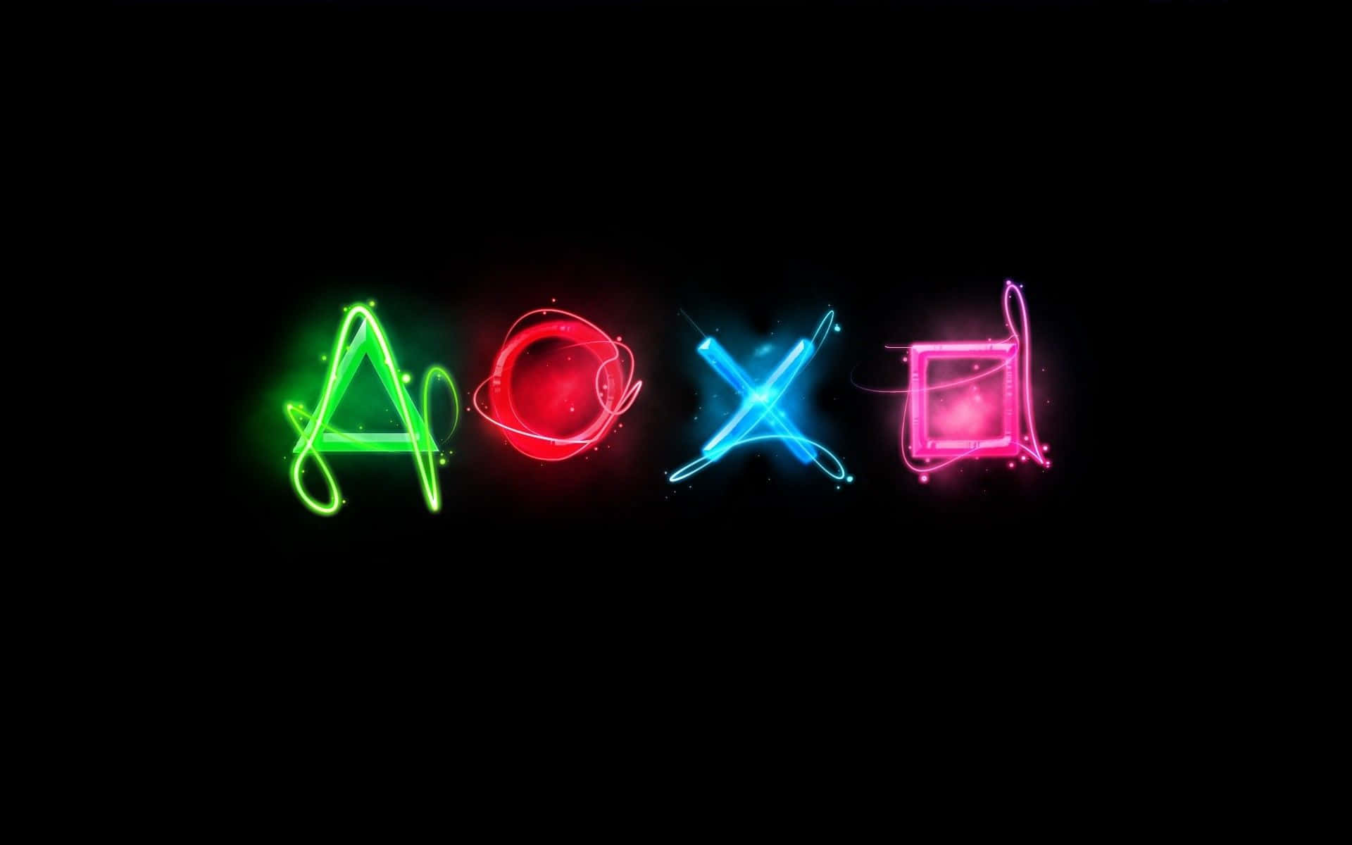 Големи цветни неонови икони на контролни бутони за PS4 Тапет