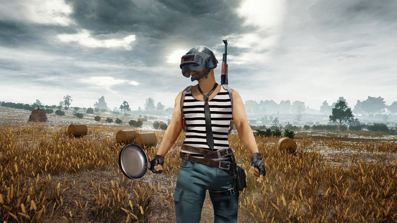 Виктор в PUBG държащ тиган 1366x768 Тапет