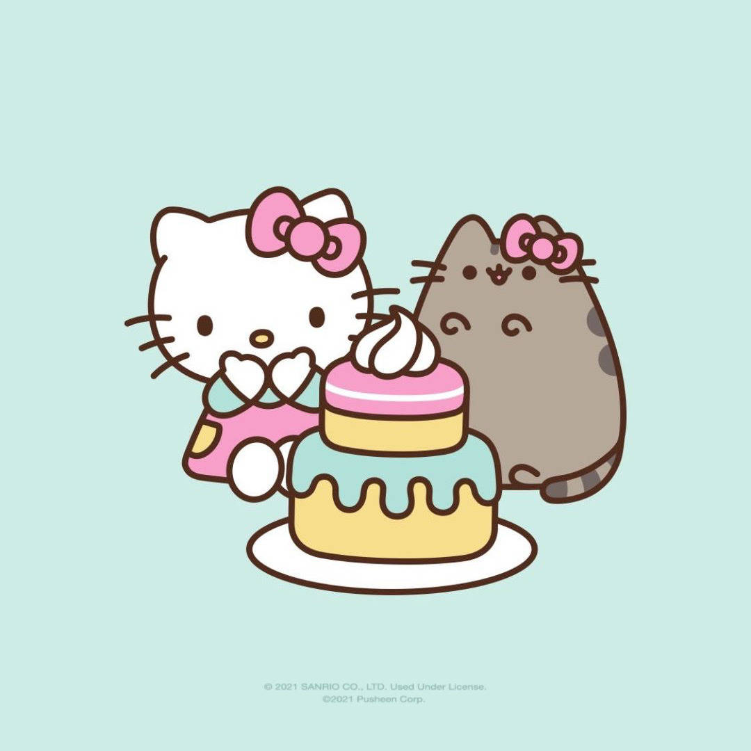 Pusheen и Hello Kitty PFP Тапет