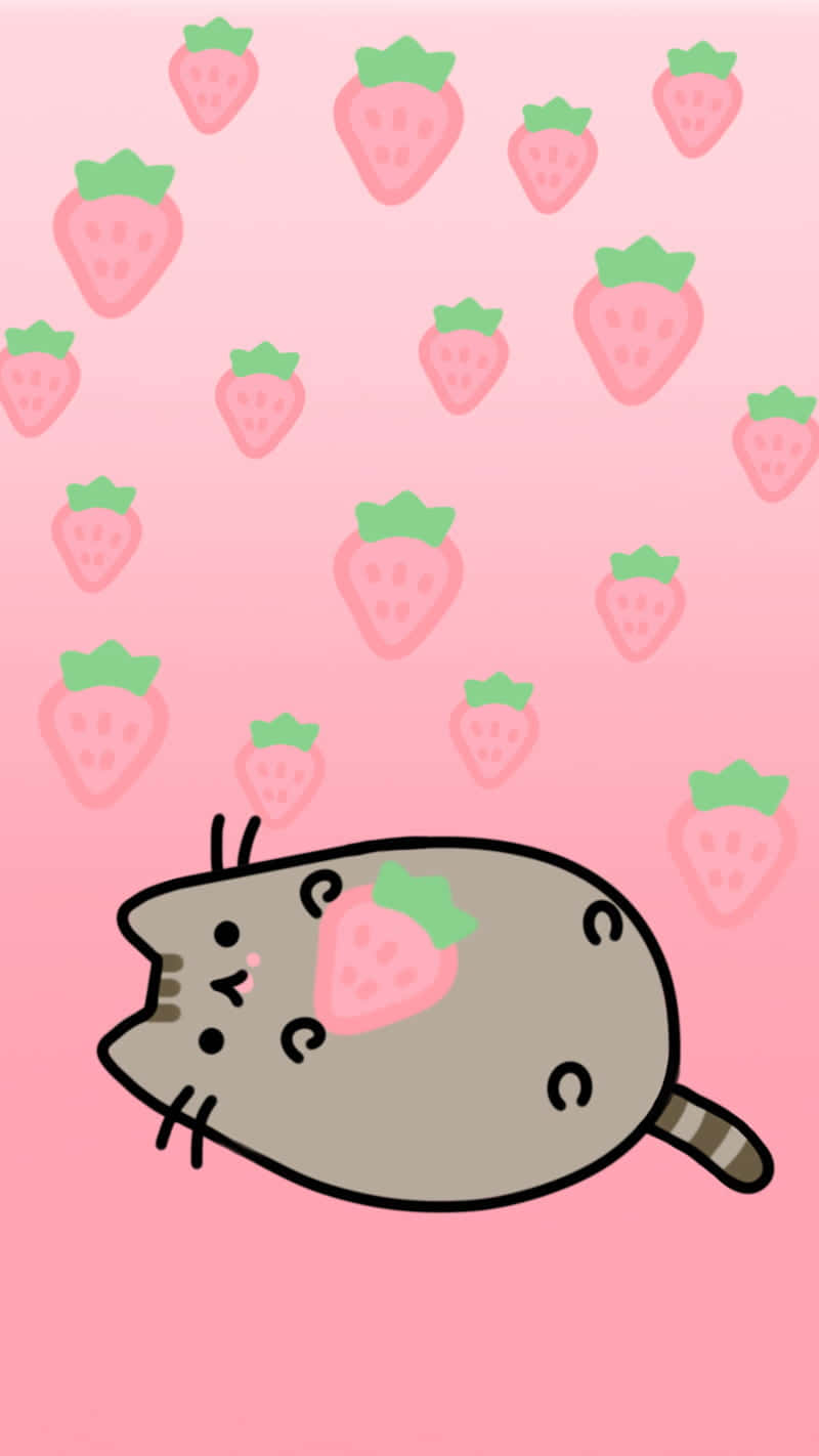 Pusheen с пастелна сладка ягода Тапет