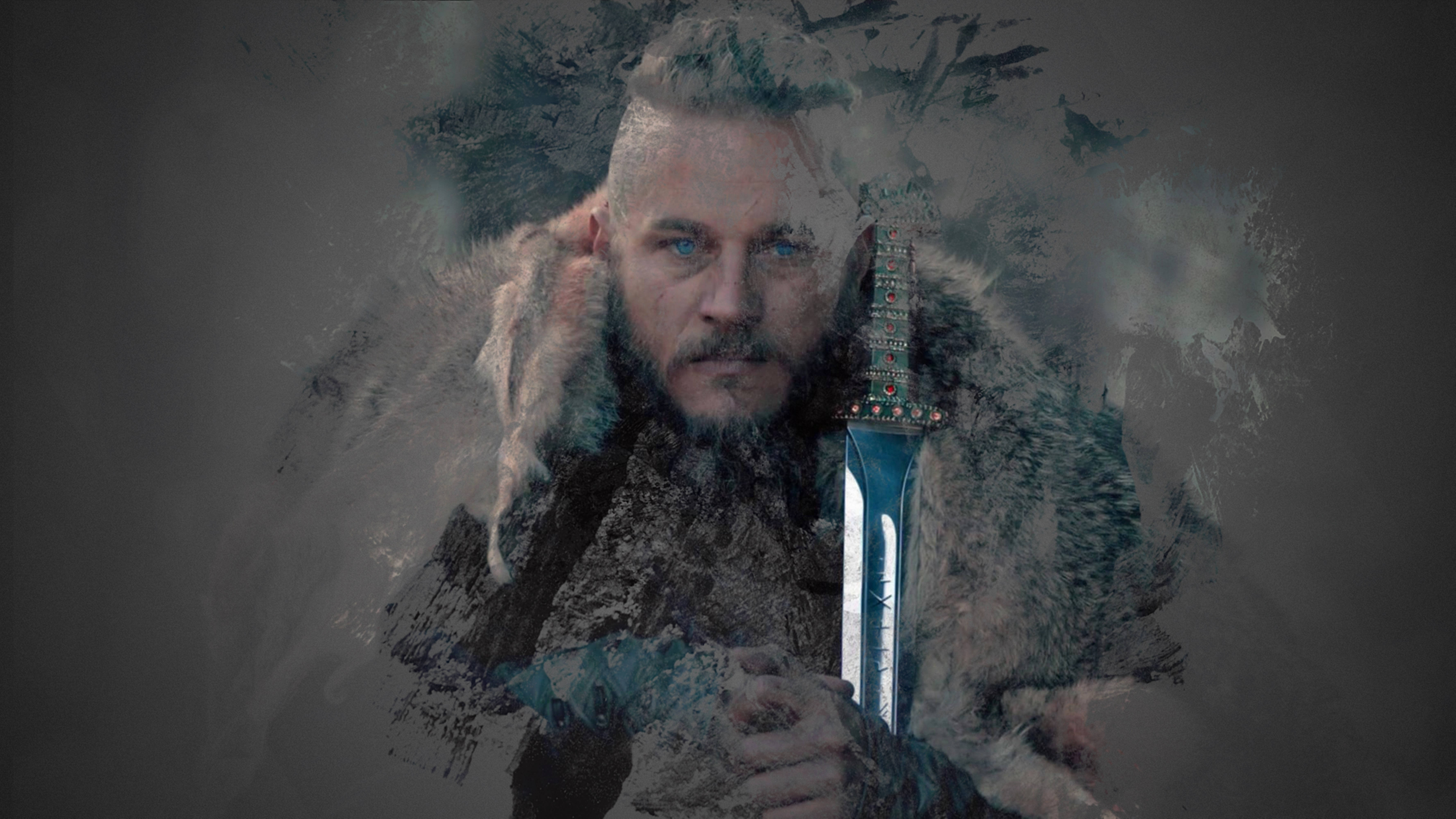 Ragnar Lothbrok 4K Викинги Кафява естетика Тапет