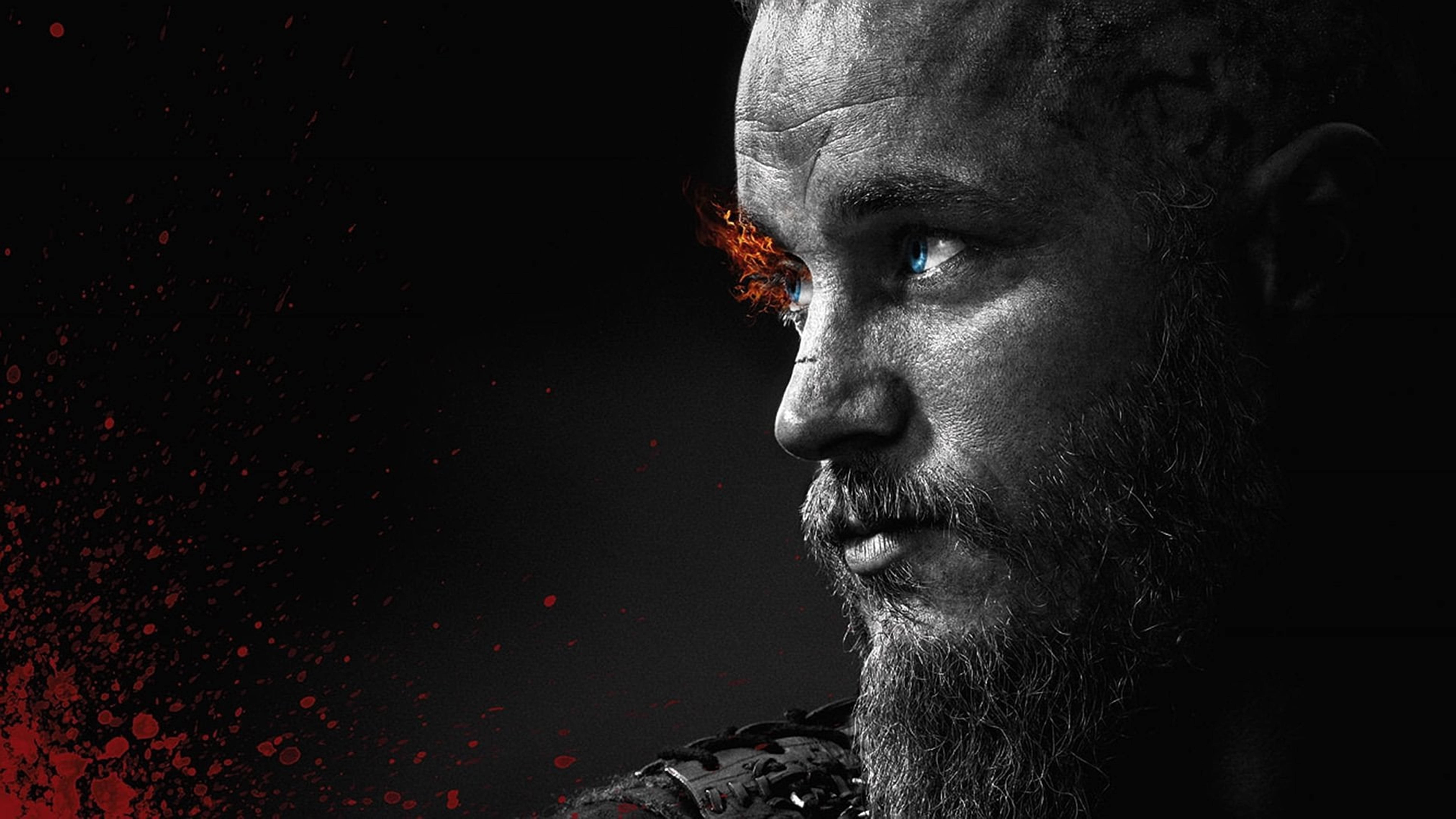Ragnar Lothbrok 4K Викинги Огнена мигла Черно и бяло Тапет