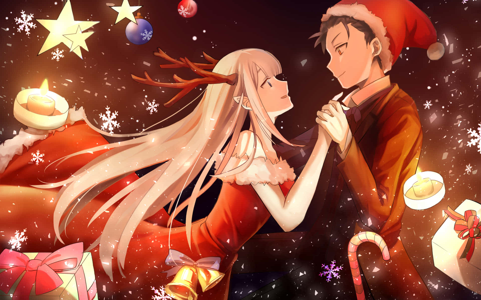 Re: Zero Аниме Коледна Двойка Снимка Тапет