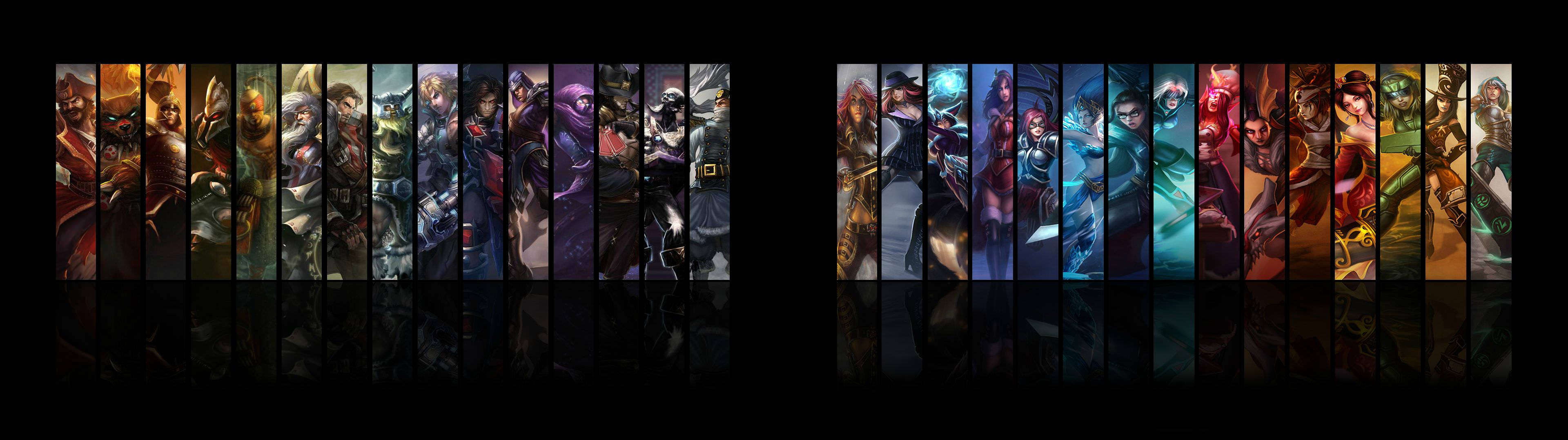 Насладете се на герои, създадени от Riot, на двоен монитор Тапет
