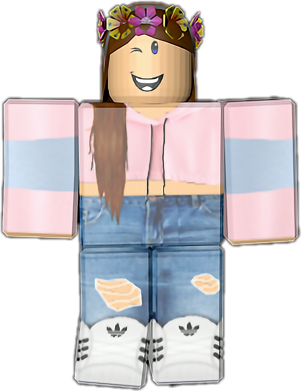 Roblox герой с розово суичърче и флорална корона Тапет
