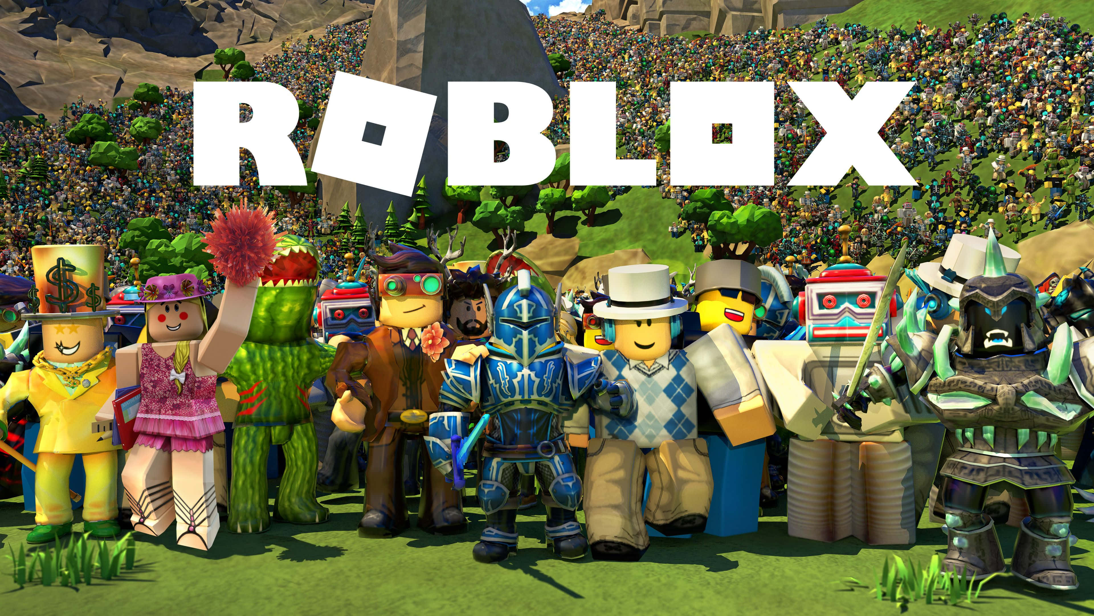 Лого на Roblox над героите Тапет