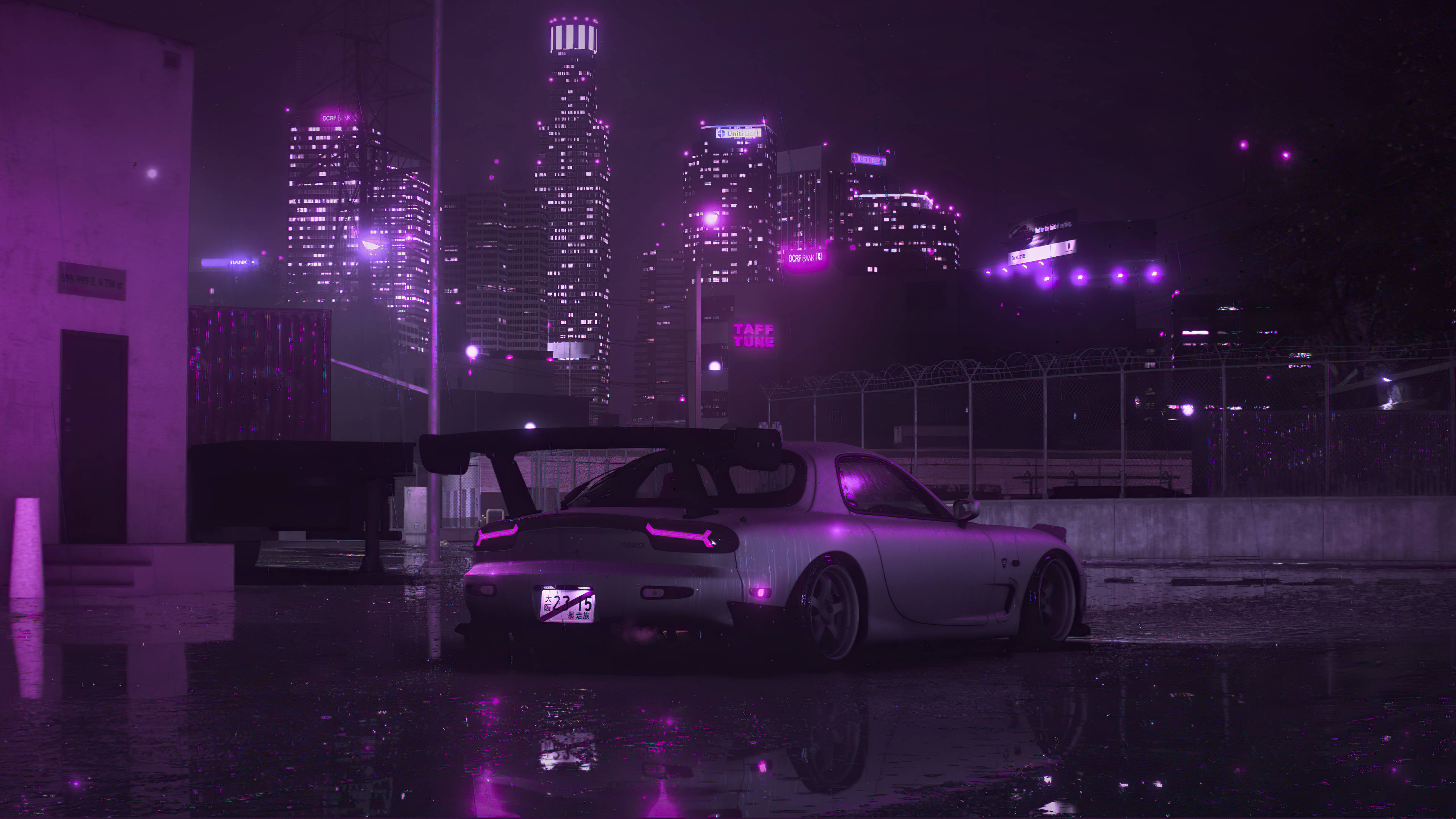 Сребриста RX7 и лилав град Тапет