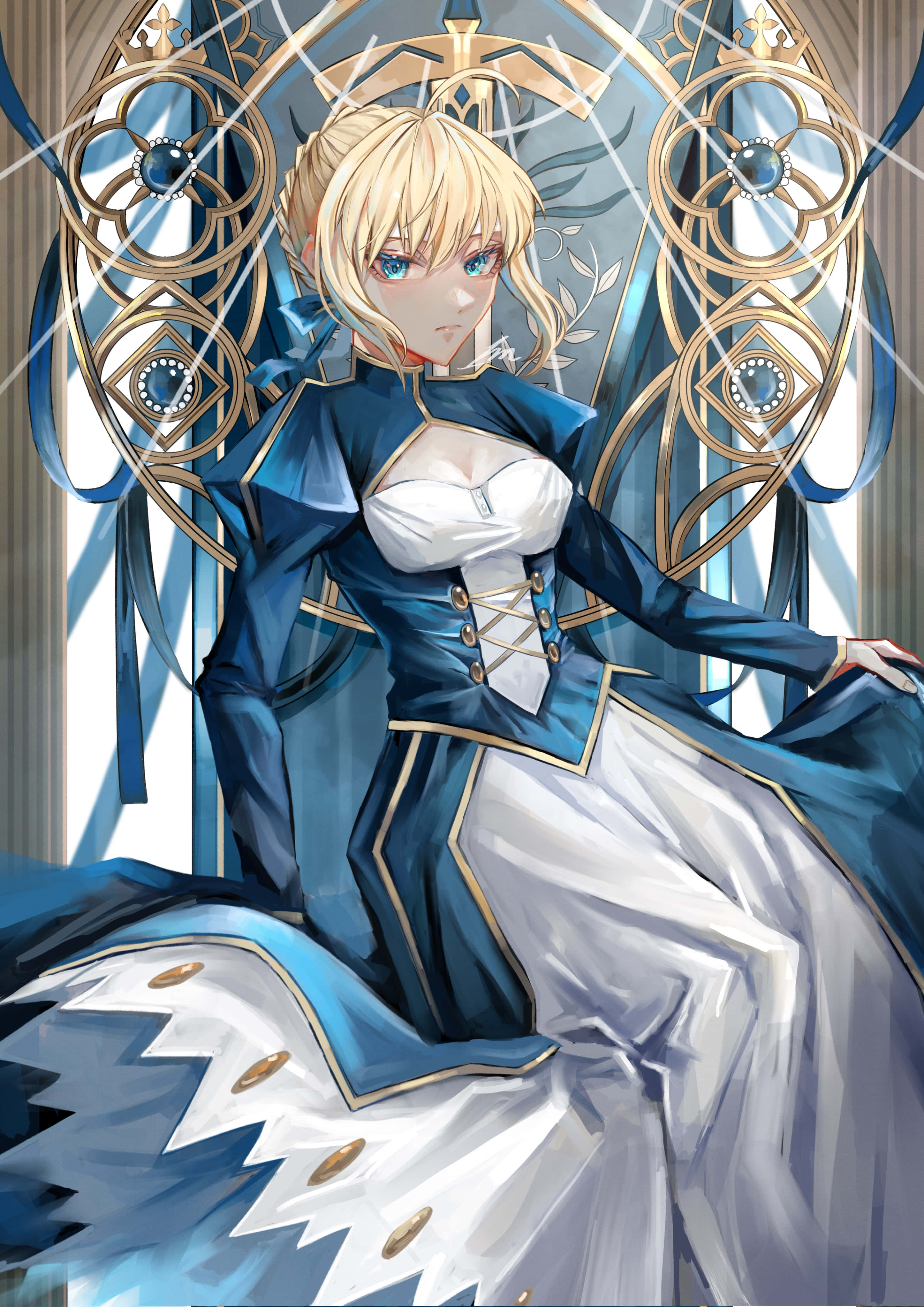 Saber от Fate Stay Night на стоманен трон Тапет
