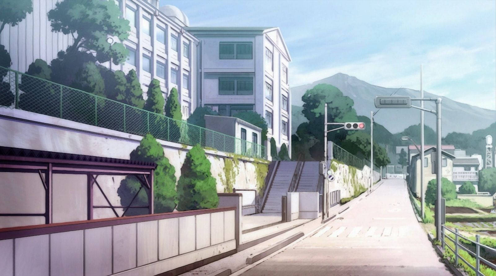Аниме училищен пейзаж Saki Kiyosumi High School Тапет