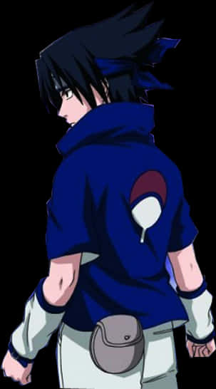 Sasuke Uchiha в син костюм профил Тапет