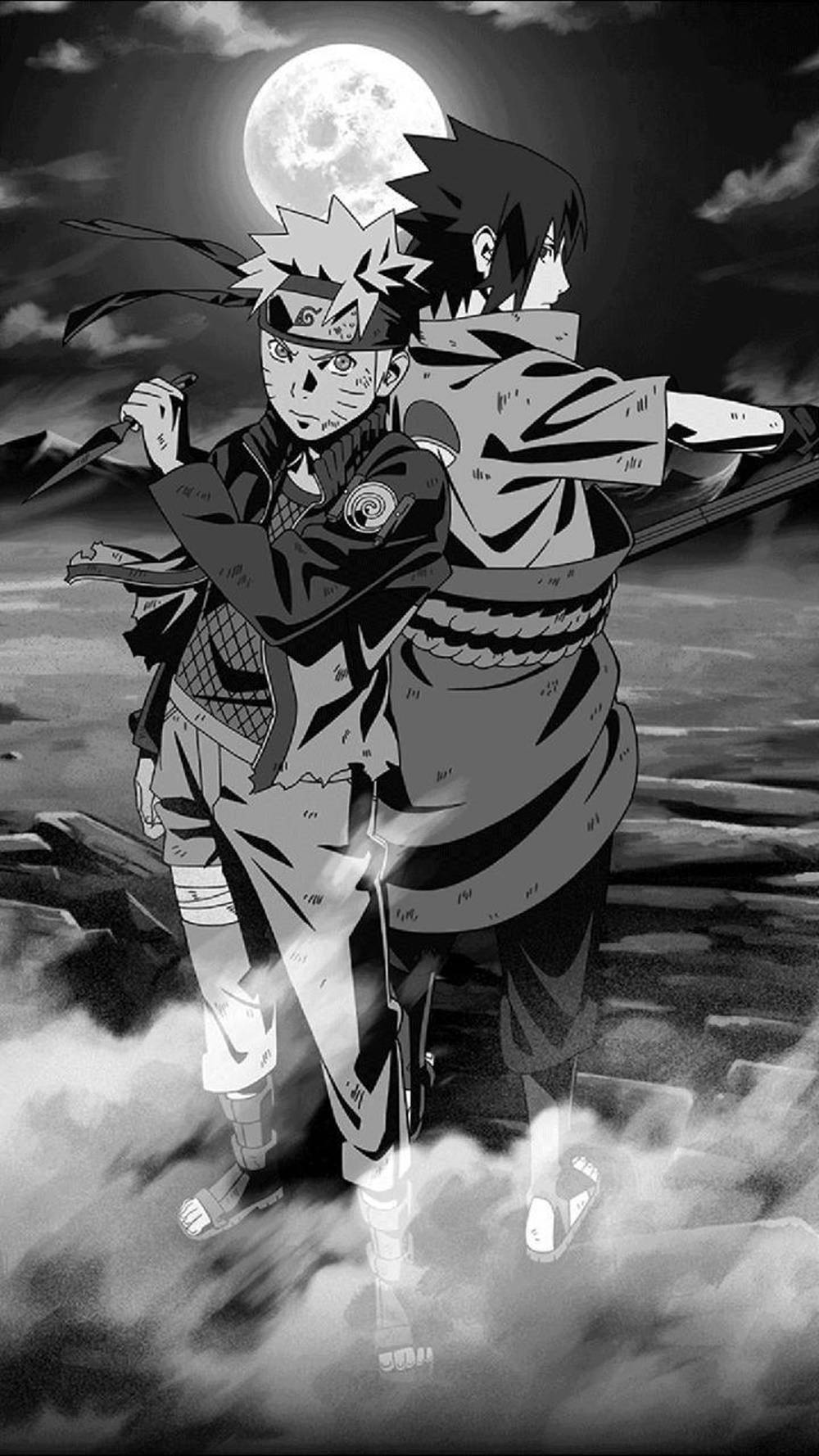 Sasuke и Наруто гръб до гръб черен Тапет
