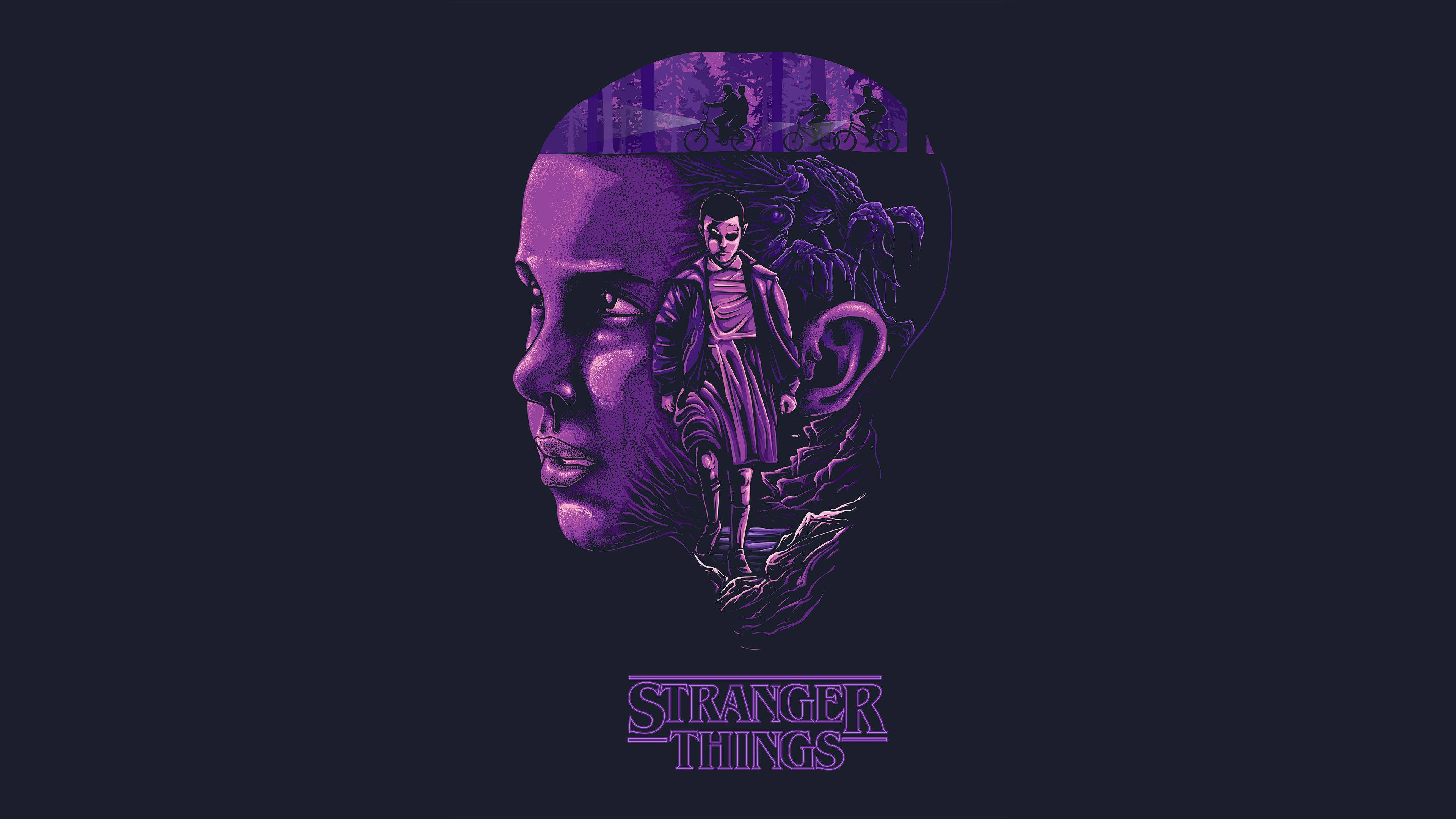Момче от Stranger Things в тъмна гора Тапет