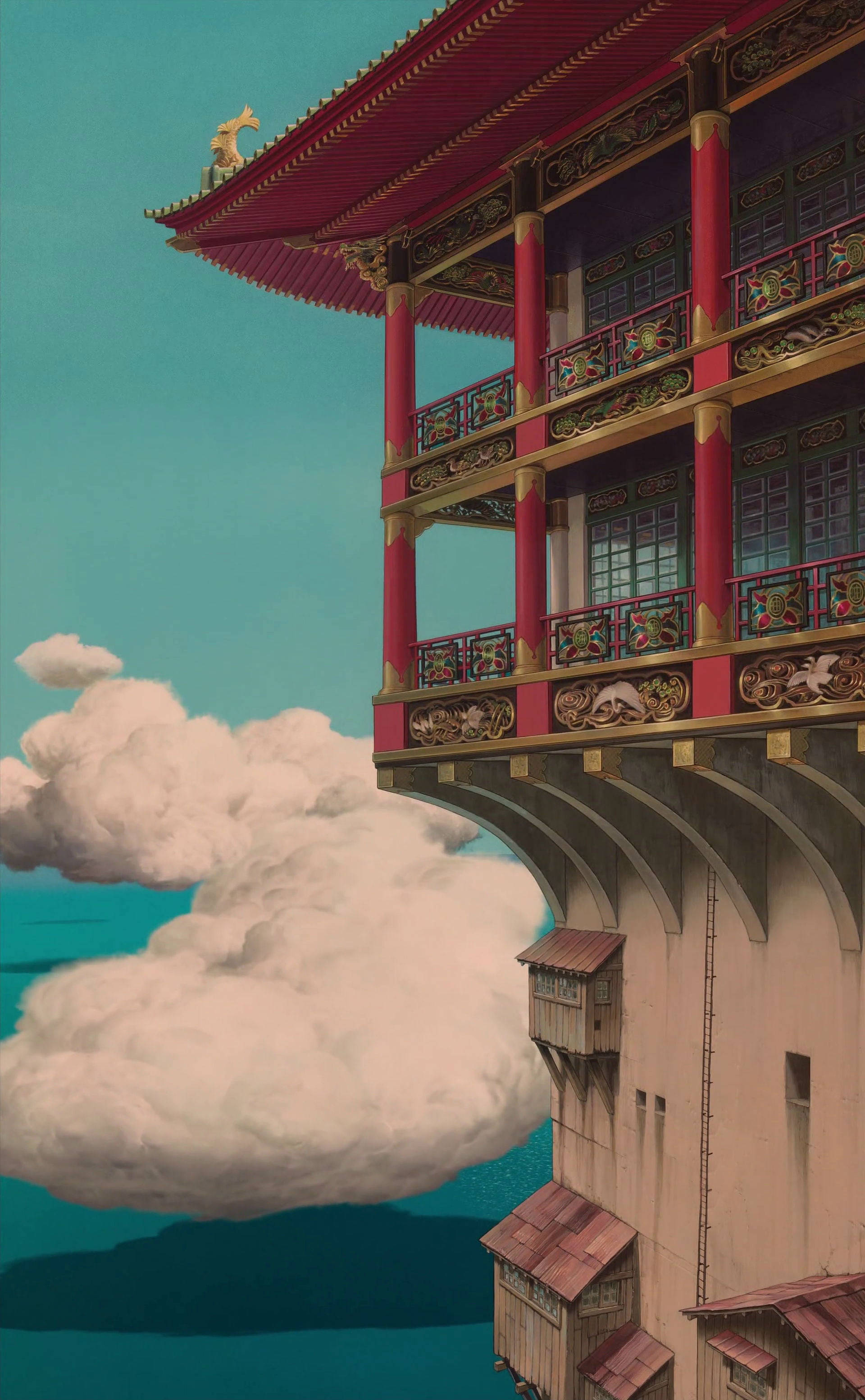 Пейзаж от Studio Ghibli – замък над море Тапет