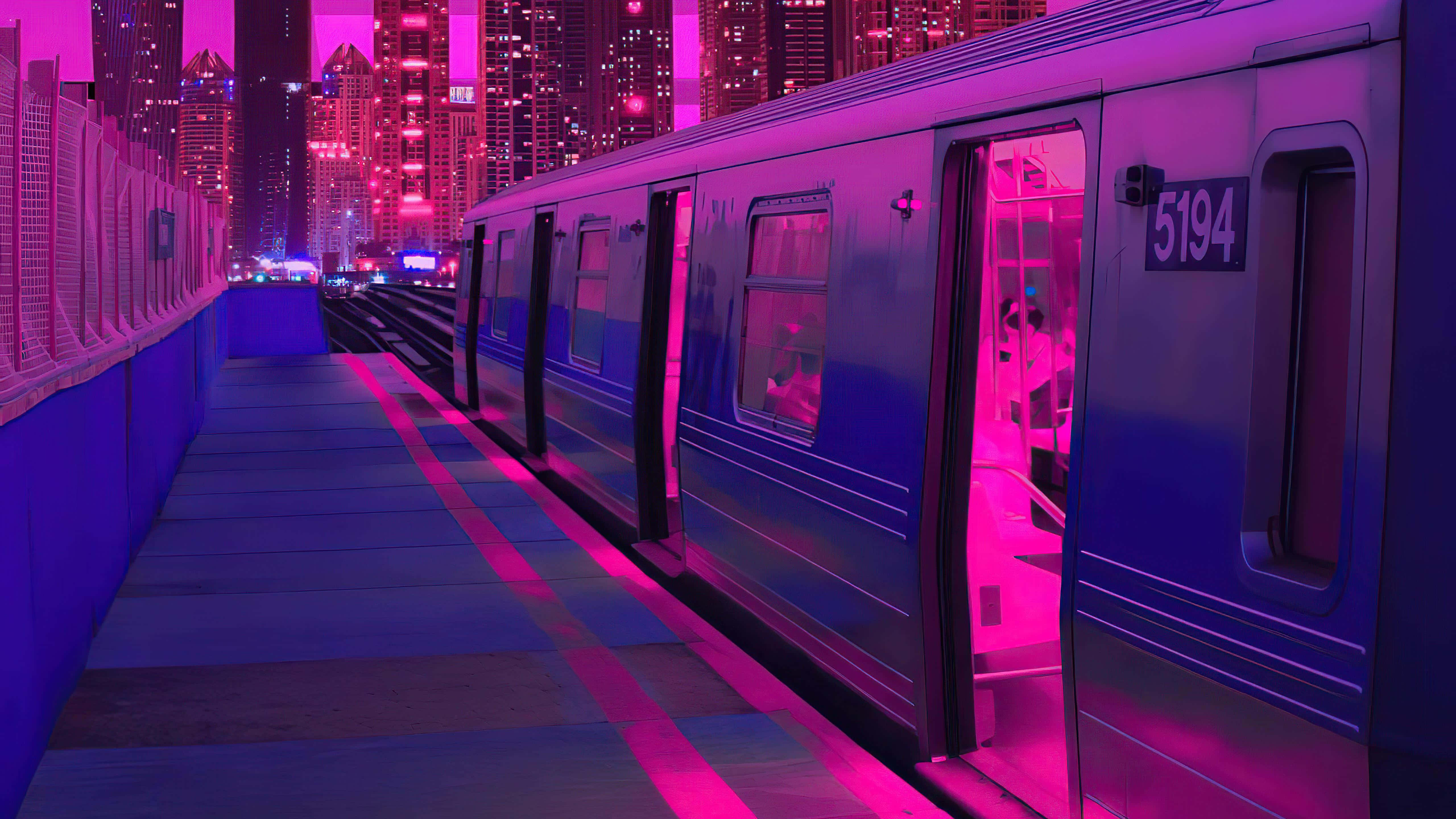 Неонов влак Synthwave фон Тапет