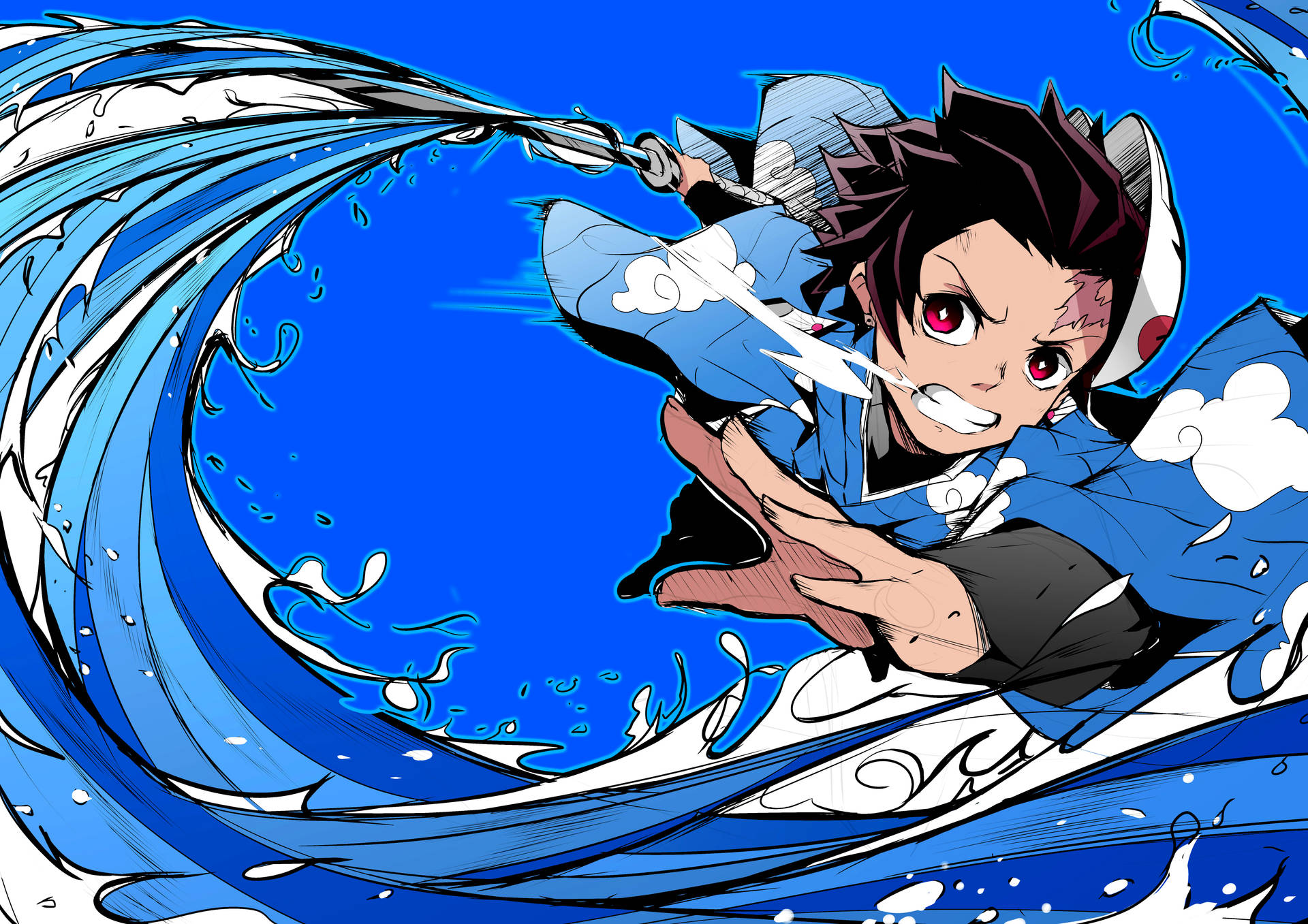 Тапет Demon Slayer 4k Tanjiro в синьо