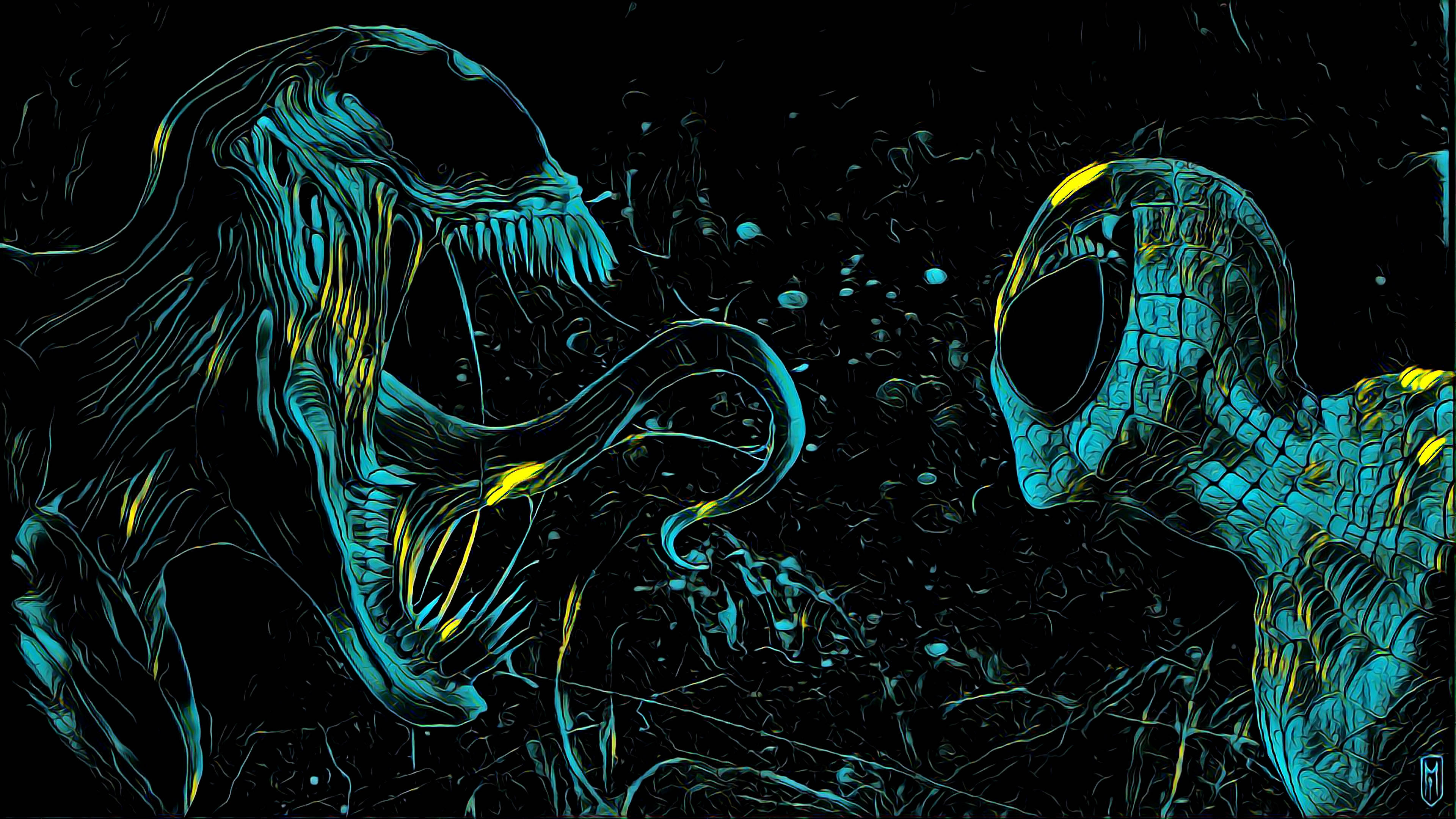 Teal 4K Ultra HD Venom и Спайдър-Мен Тапет