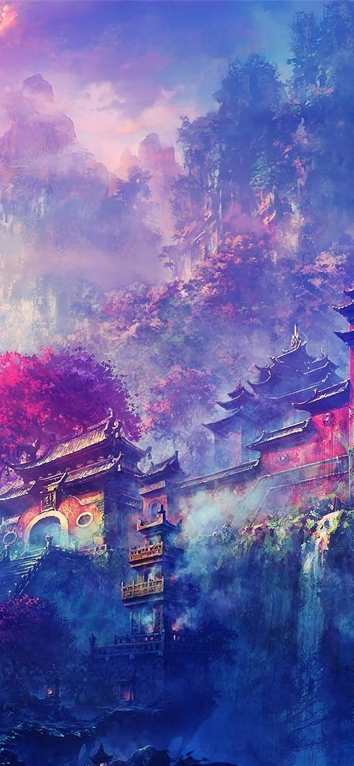 Temple Purple Anime Aesthetic Тапет
