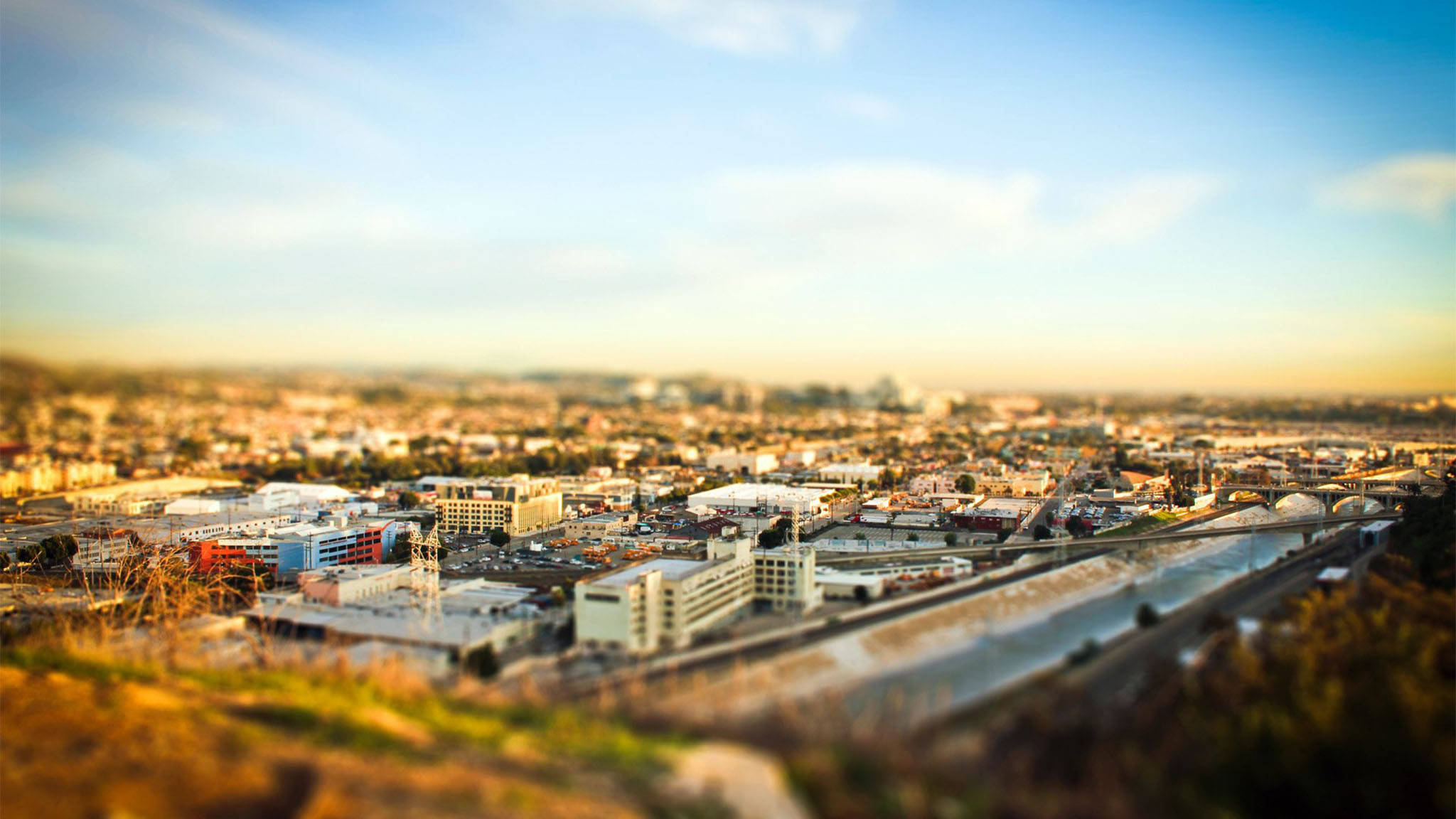 Залез в Лос Анджелис с ефект Tilt-Shift Тапет