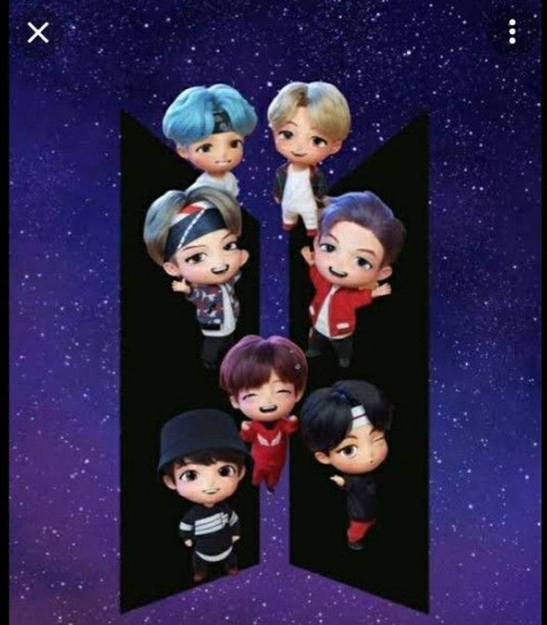 TinyTan BTS блести ярко на син фон със звезди Тапет