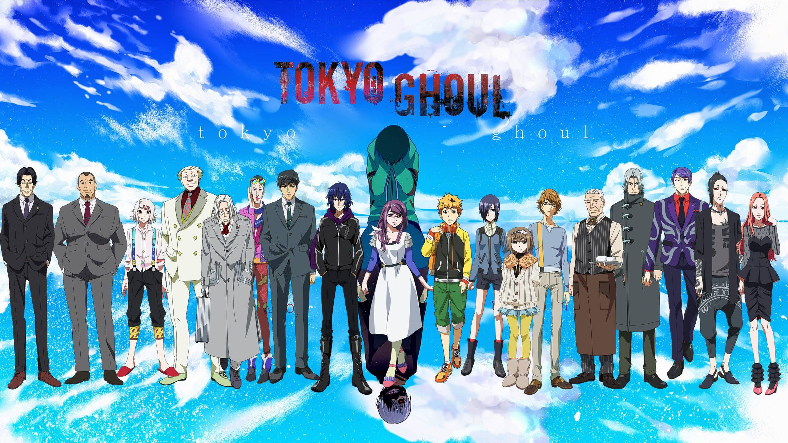 Постер с герои от Tokyo Ghoul на син фон Тапет