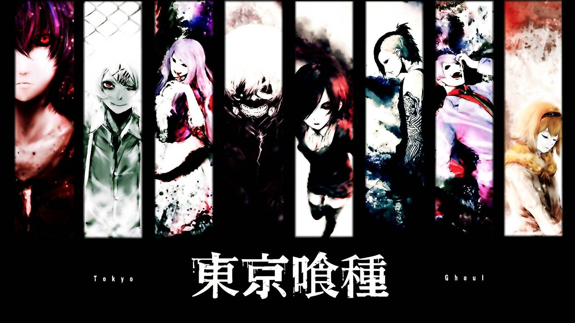 Герои от Tokyo Ghoul с японски текст Тапет