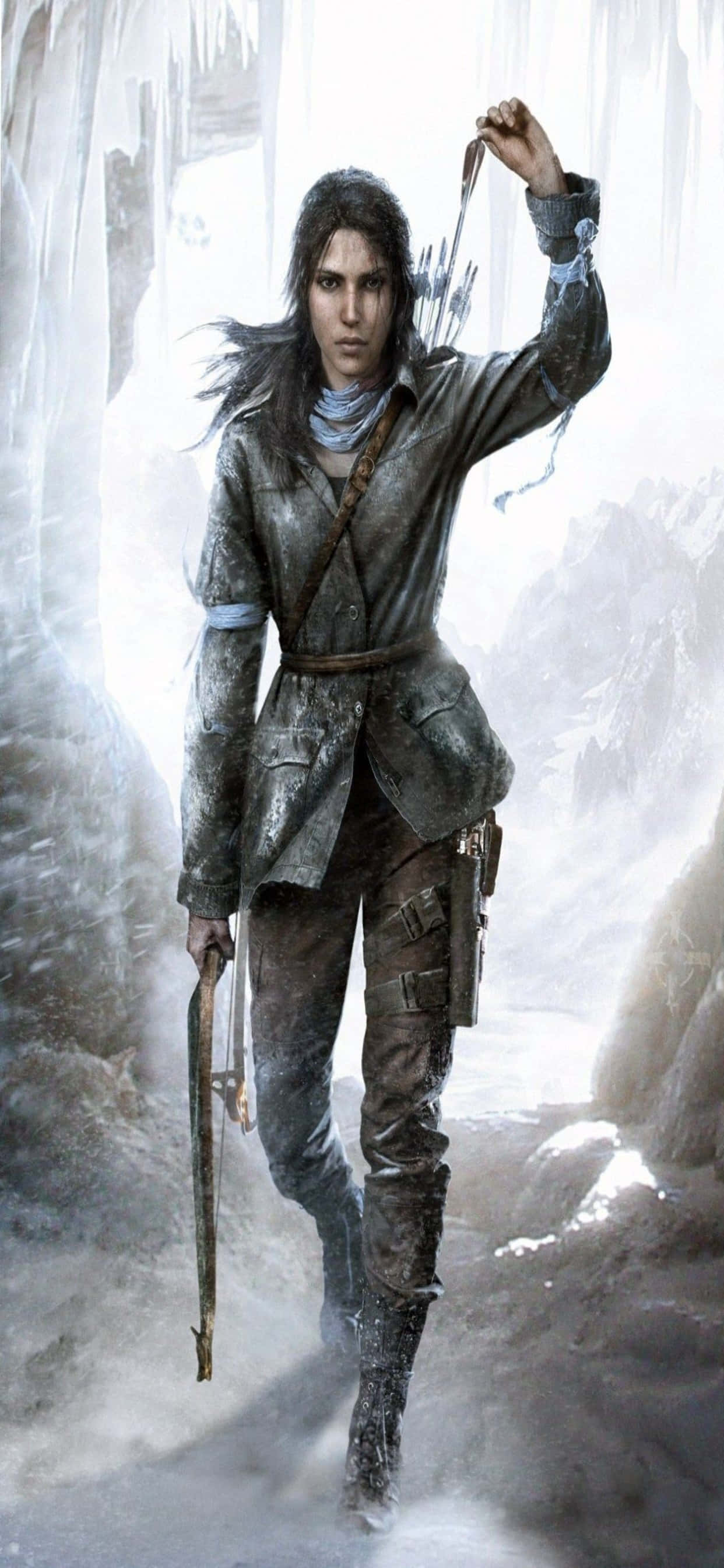 tomb raider - жена в снежна пещера Тапет