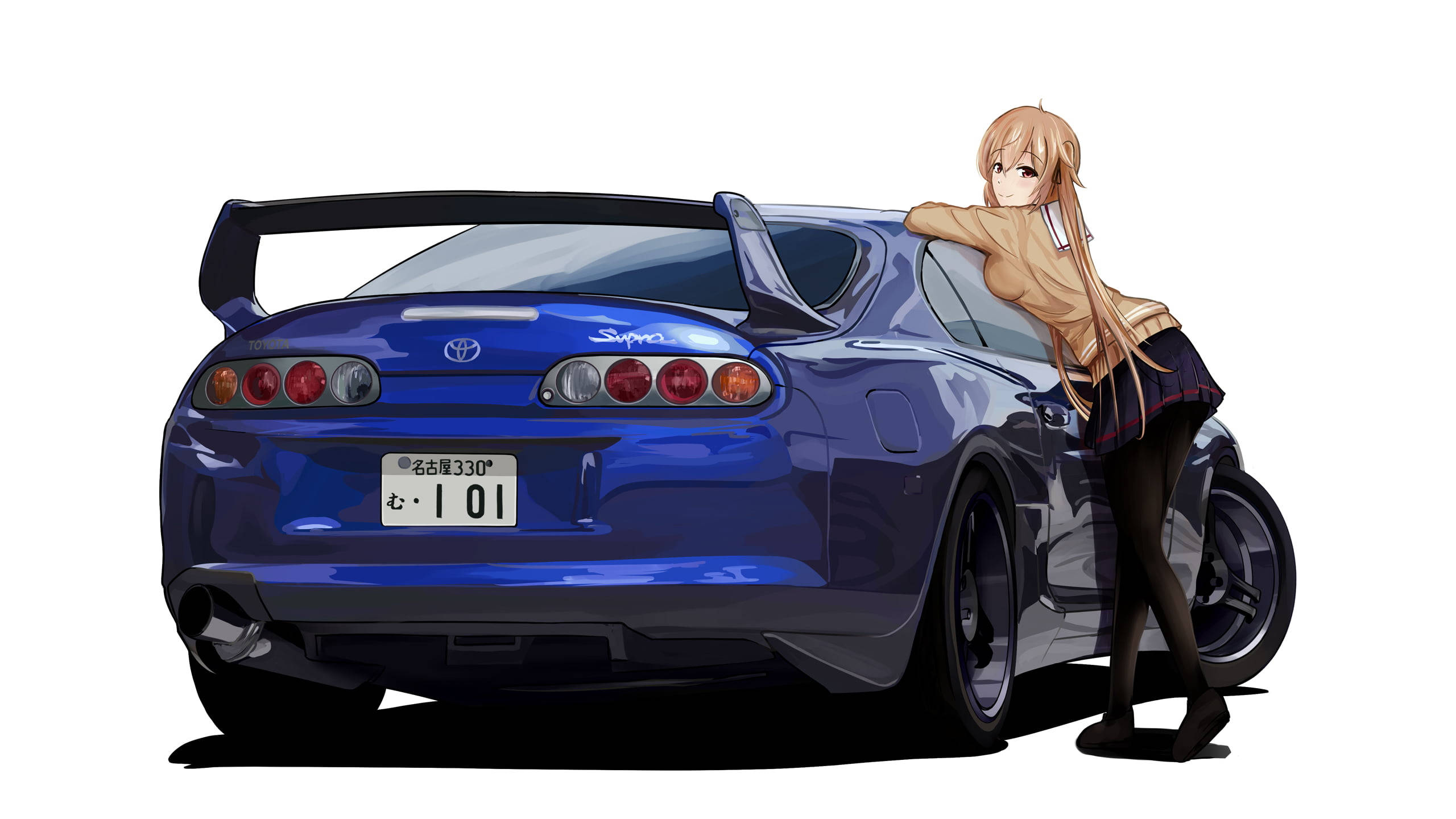 Син аниме автомобил Toyota Supra Тапет