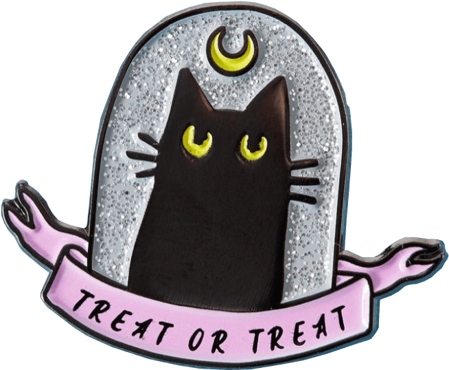 Значка за Хелоуин с черна котка и надпис Treat or Treat Тапет