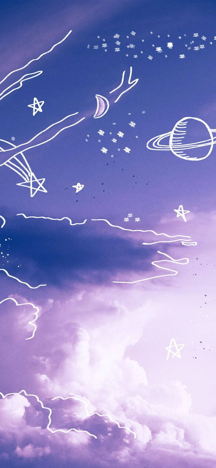 Облаци и планети пастелно лилаво Tumblr Тапет